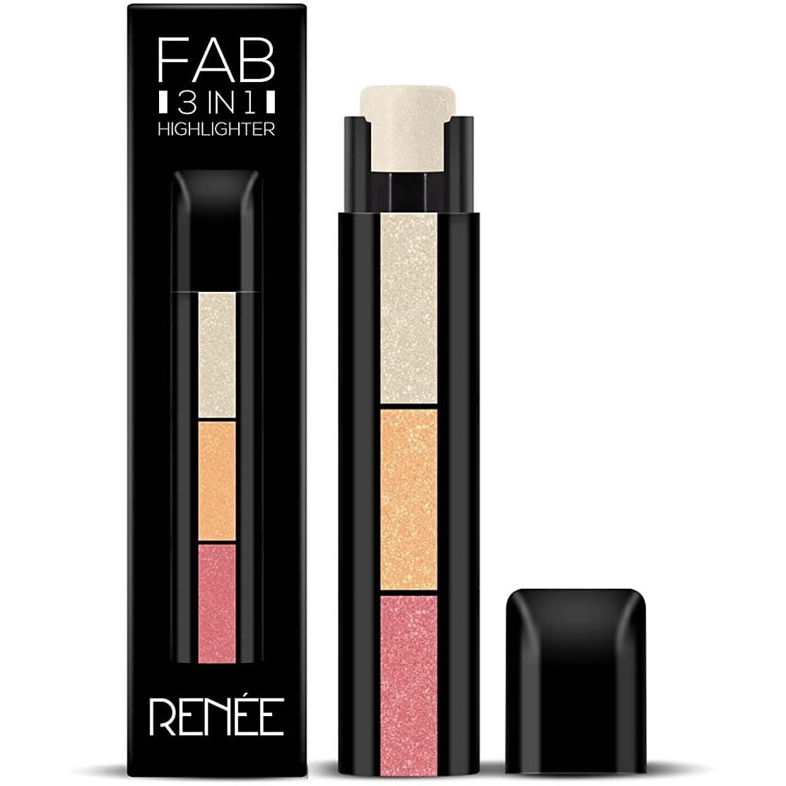 Renee Fab 3In1 Strobe Highlighter Stick | Multi-Shade Highlighter With Vitamin E, Coconut & Castor Oil | Lightweight, Shimmery & Long-Lasting Finish | Travel-Friendly Design For All Skin Tones