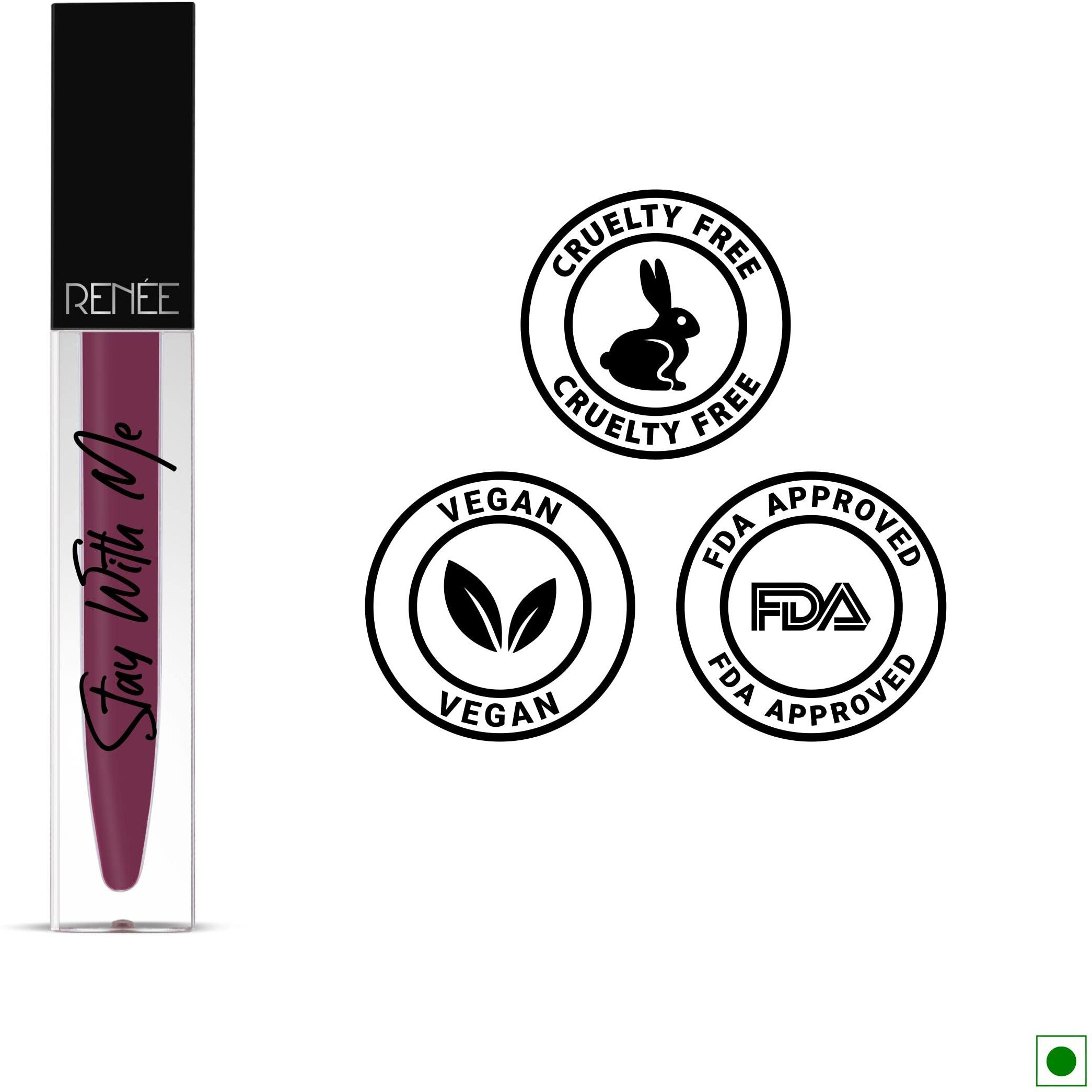 Renee Stay With Me Matte Liquid Lipstick, Long Lasting, Non Transfer, Water & Smudge Proof, Light Weight Liquid Lipstick, Passion For Grape, 5Ml