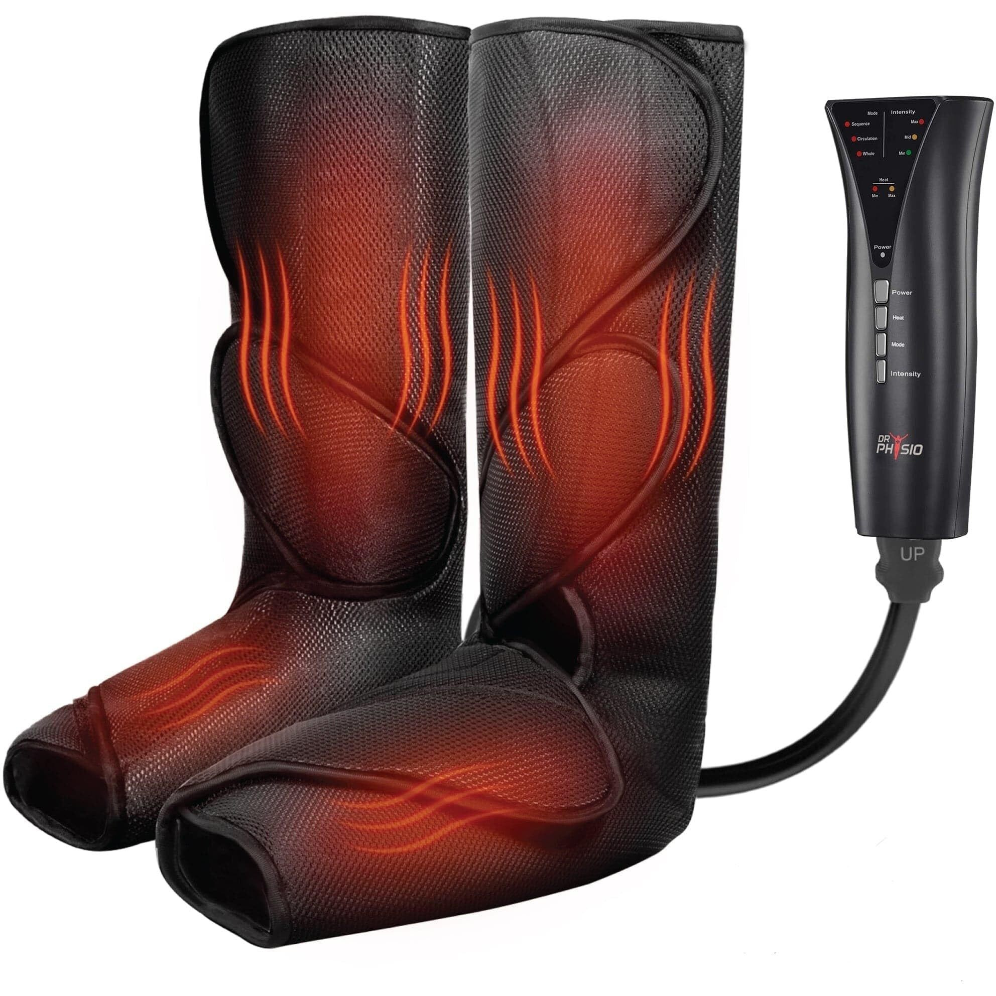 Dr Physio Usa Electric Air Compression Blood Circulation Massage Machine With Heat For Leg Foot Calf Massagers For Body Pain Relief-1030 (Black)