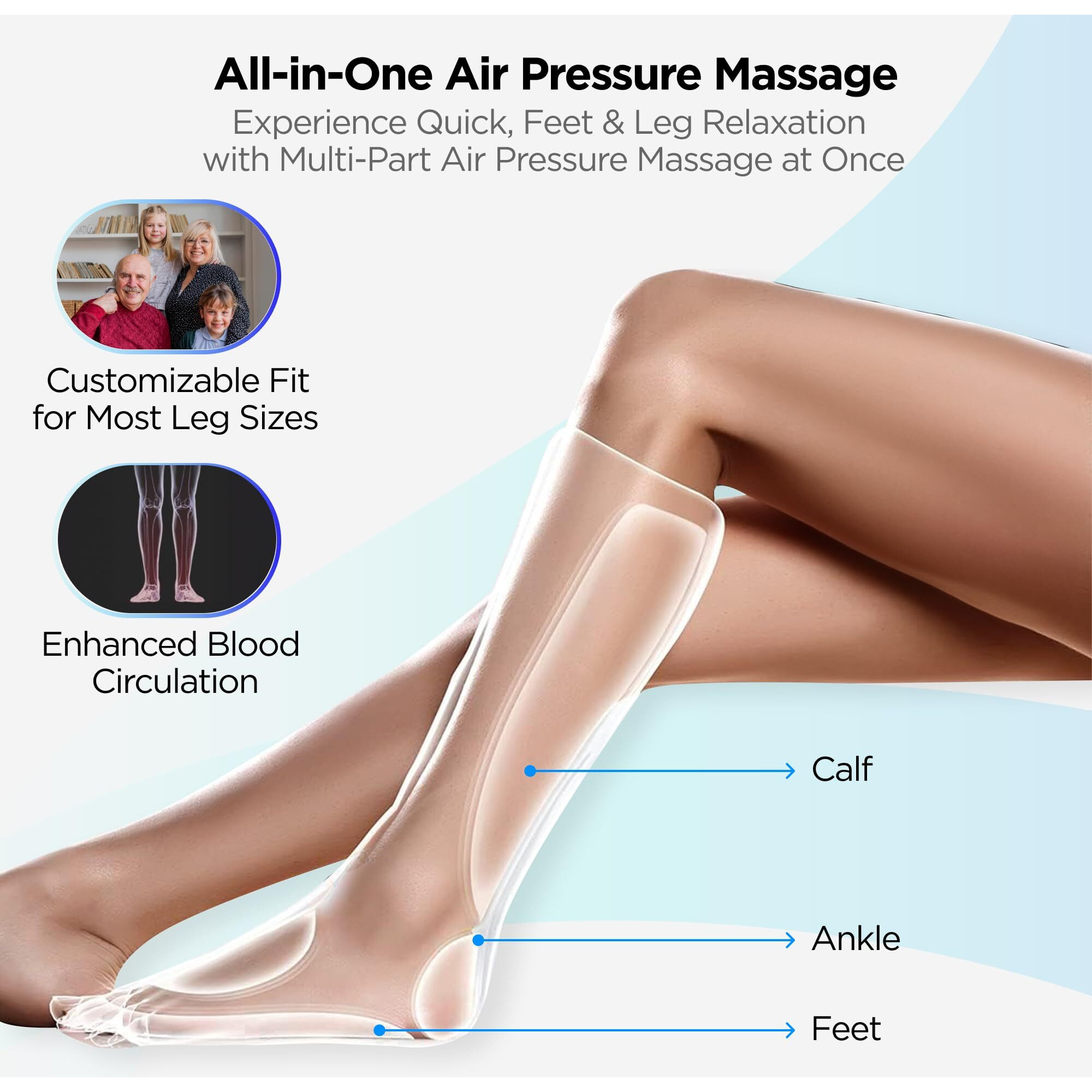 Dr Physio Usa Electric Air Compression Blood Circulation Massage Machine With Heat For Leg Foot Calf Massagers For Body Pain Relief-1030 (Black)