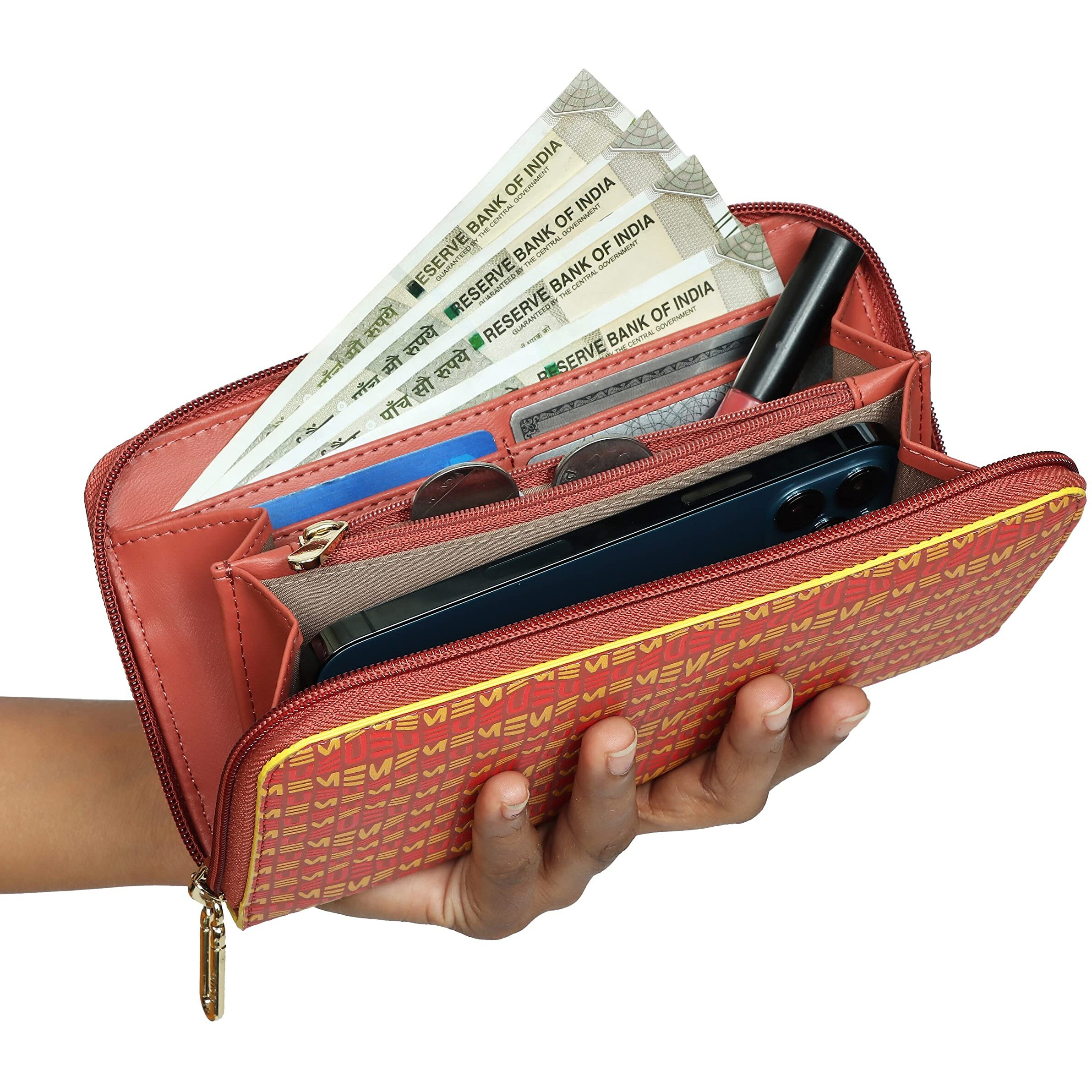 Eume Bandwing Vegan Leather Dragonfly Uv Printed Wallet For Women | Ladies Purse With Card Holders Phone Pocket | Purse For Women |Hot Sauce Red Color