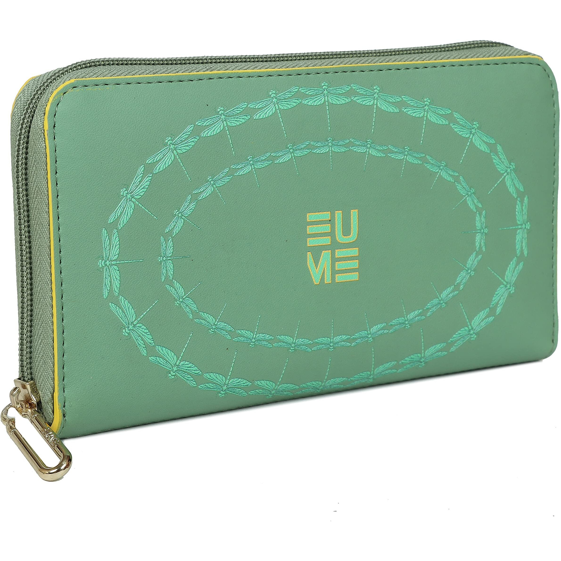 Eume Bandwing Wing Vegan Leather Dragonfly Uv Printed Wallet For Women | Ladies Purse With Card Holders Phone Pocket | Purse For Women |Basil Green Color