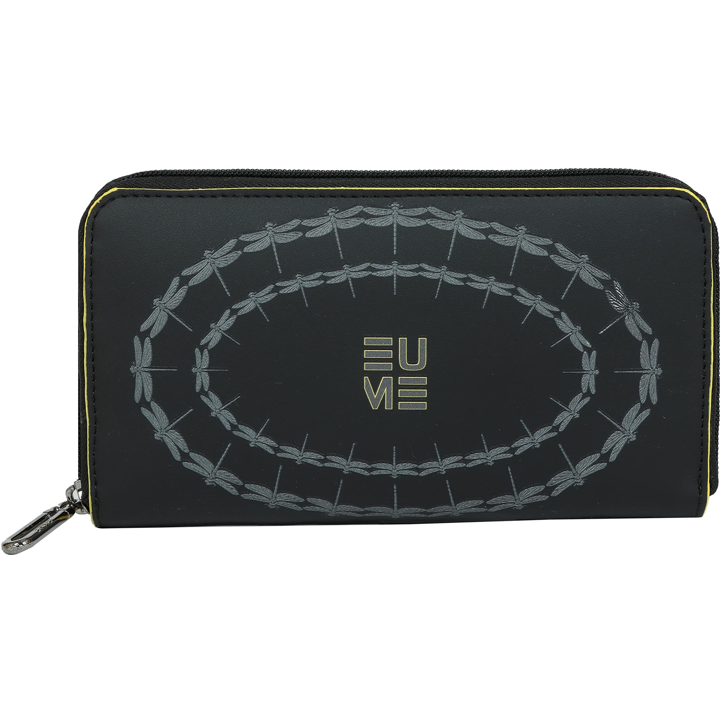 Eume Bandwing Wing Vegan Leather Dragonfly Uv Printed Wallet For Women | Ladies Purse With Card Holders Phone Pocket | Purse For Women |Black