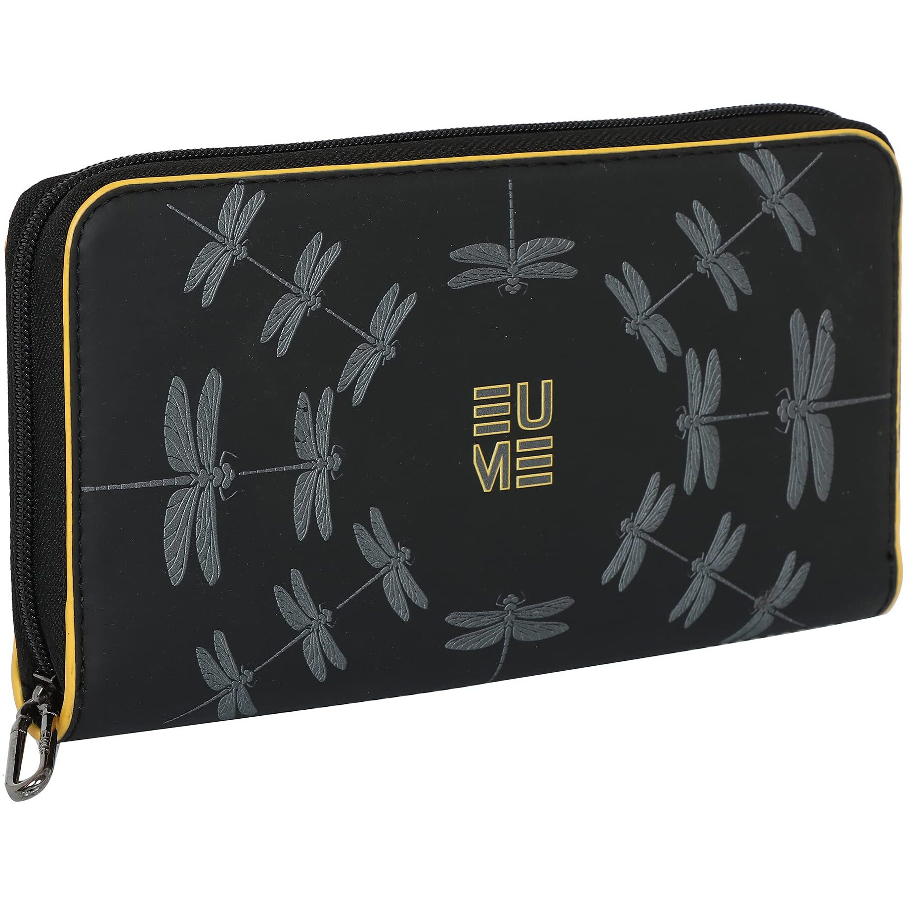 Eume Shaffron Wing Vegan Leather Dragonfly Uv Printed Wallet For Women | Ladies Purse With Card Holders Phone Pocket | Purse For Women |Black Color