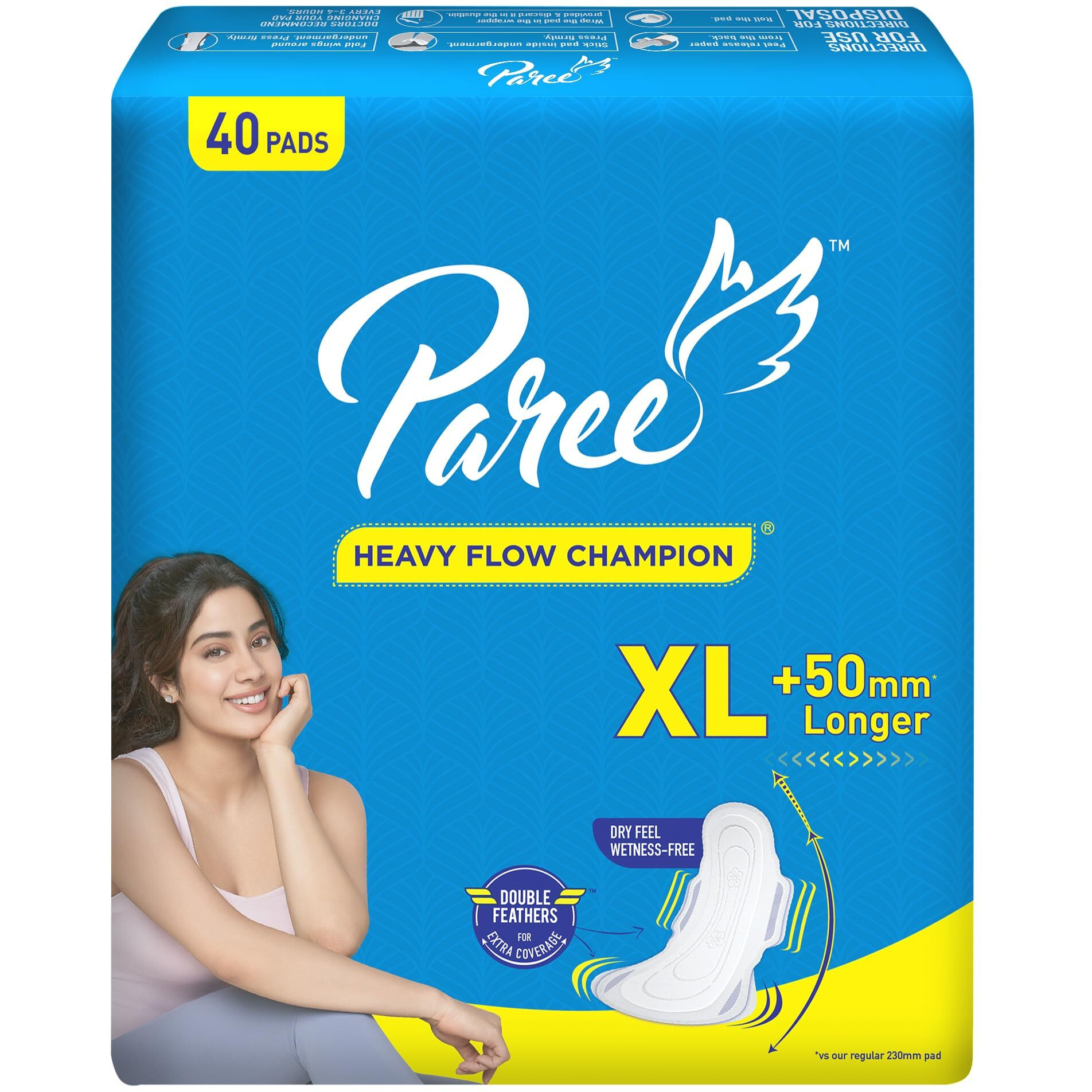 Paree Dry Comfort Xl 40 Pads | Wider Back For Extra Coverage |Quick Absorption | Mild Fragrance|Heavy Flow Sanitary Pads For Women