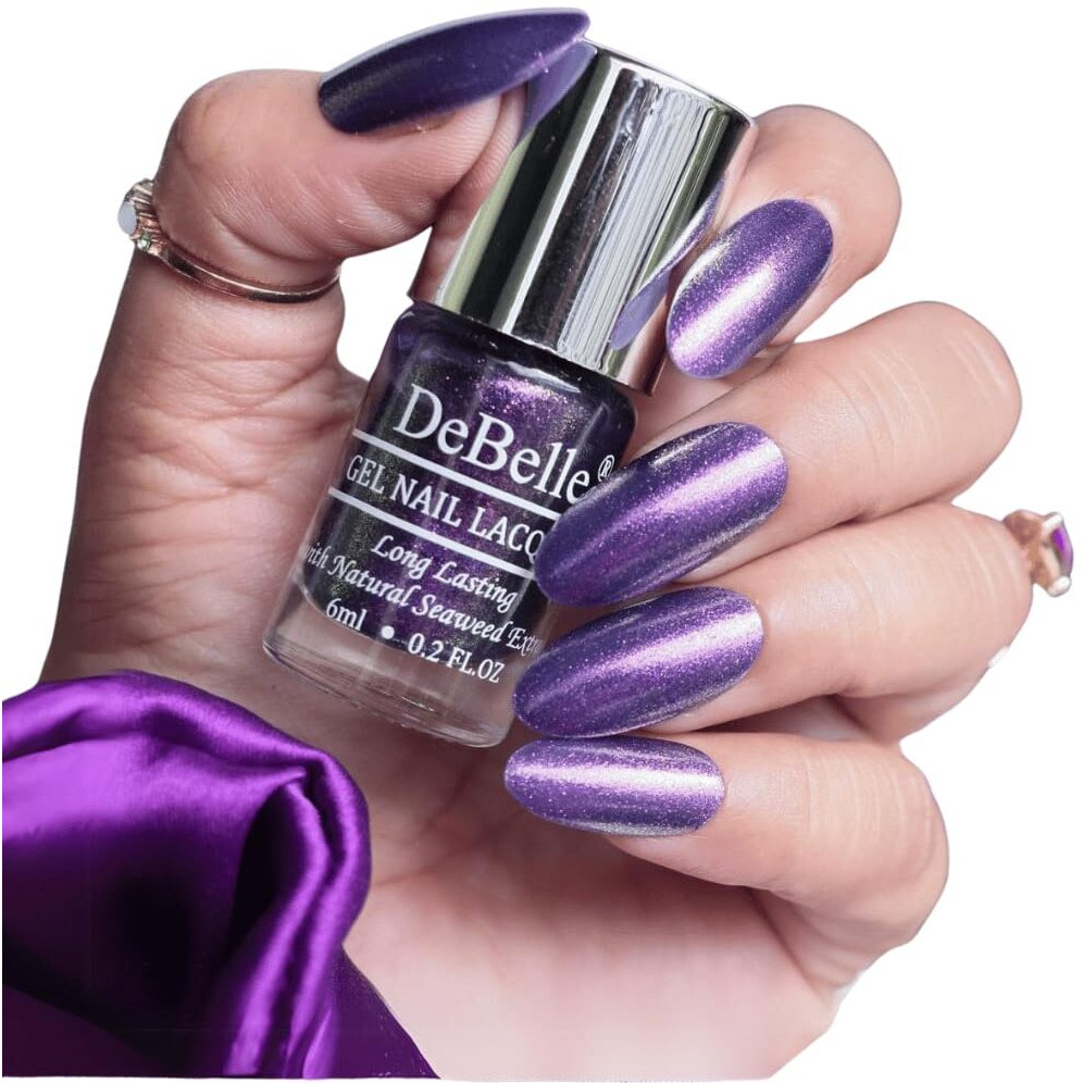 Debelle Gel Nail Polish Delightful Daphne(Duo Holo Purple Glitter Nail Paint)| Non Uv - Gel Finish |Chip Resistant | Seaweed Enriched Formula| Long Lasting|Cruelty And Toxic Free| 6Ml