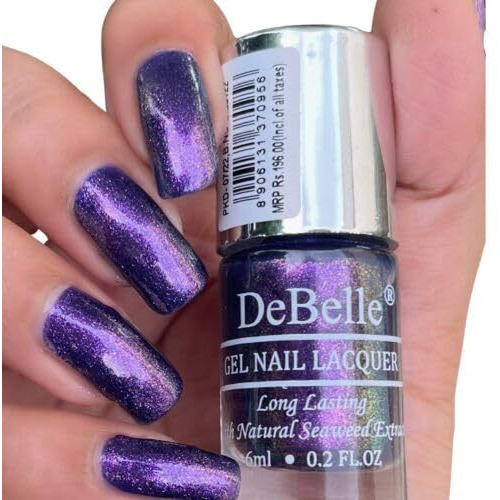 Debelle Gel Nail Polish Delightful Daphne(Duo Holo Purple Glitter Nail Paint)| Non Uv - Gel Finish |Chip Resistant | Seaweed Enriched Formula| Long Lasting|Cruelty And Toxic Free| 6Ml