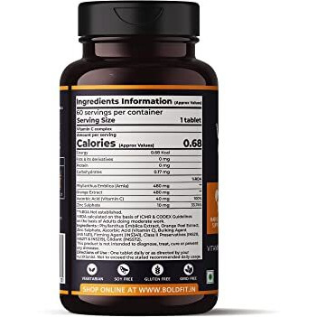 Boldfit Vitamin C Tablets With Amla & Orange Extract With Zinc Vitamin C Supplements Support Energy Immunity & Skin For Men & Women- 60 Tablets