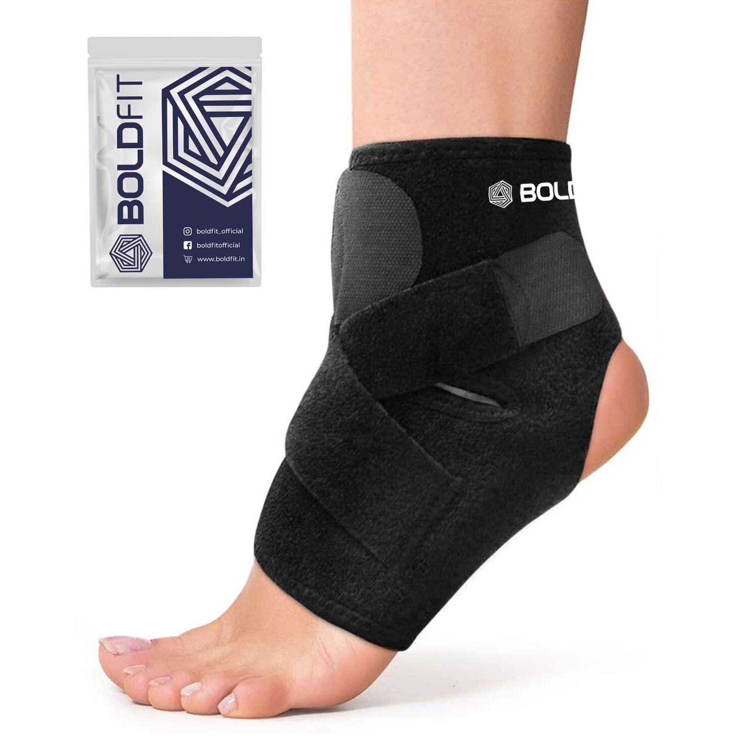 Boldfit Premium Ankle Support Compression Brace For Injuries, Ankle Protection Guard Helpful In Pain Relief And Recovery. Ankle Band For Men & Women Neoprene Black - 1Pcs, Free Size