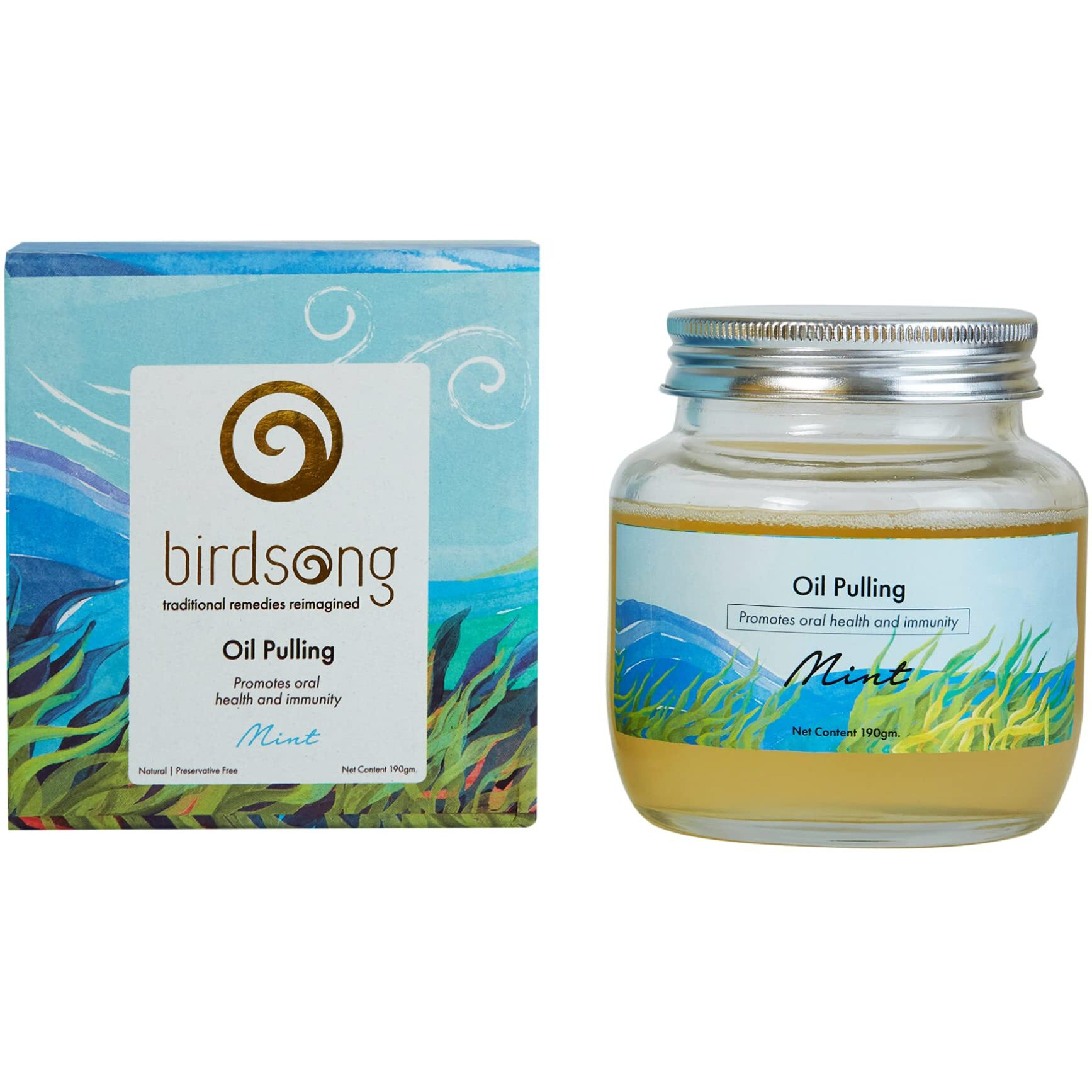 Birdsong Oil Pulling Ayurvedic Dental Mouthwash For Healthier Oral Hygiene, Immunity, Detoxification, Bad Breath Whitens Teeth & Freshens Breath  Mint Flavor - Pack Of 1, 190 Ml