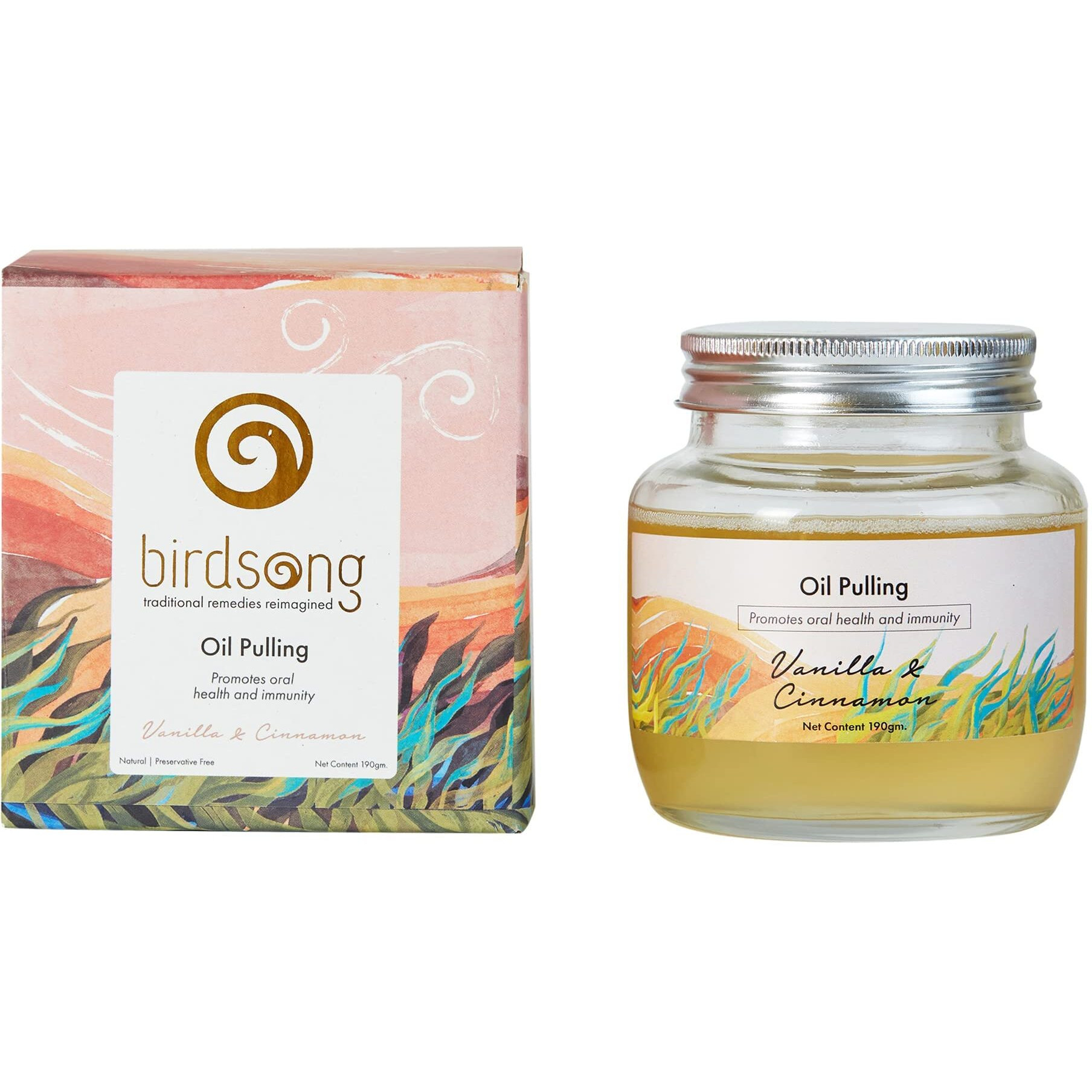 Birdsong Oil Pulling Ayurvedic Dental Mouthwash For Healthier Oral Hygiene, Immunity, Detoxification, Bad Breath Whitens Teeth & Freshens Breath  Vanilla & Cinnamon Flavor - Pack Of 1, 190 Ml