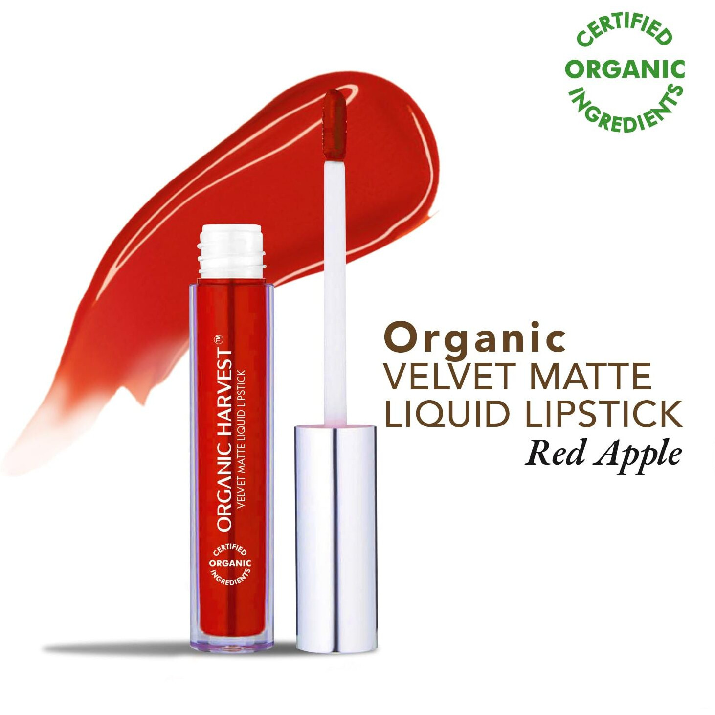 Organic Harvest Velvet Matte Liquid Lipstick - Red Apple | Long-Lasting Red Lipstick | Waterproof & Smudge-Proof | Transfer-Proof Hydrating Formula | Certified Organic | Cruelty-Free & Vegan, 2.6Ml
