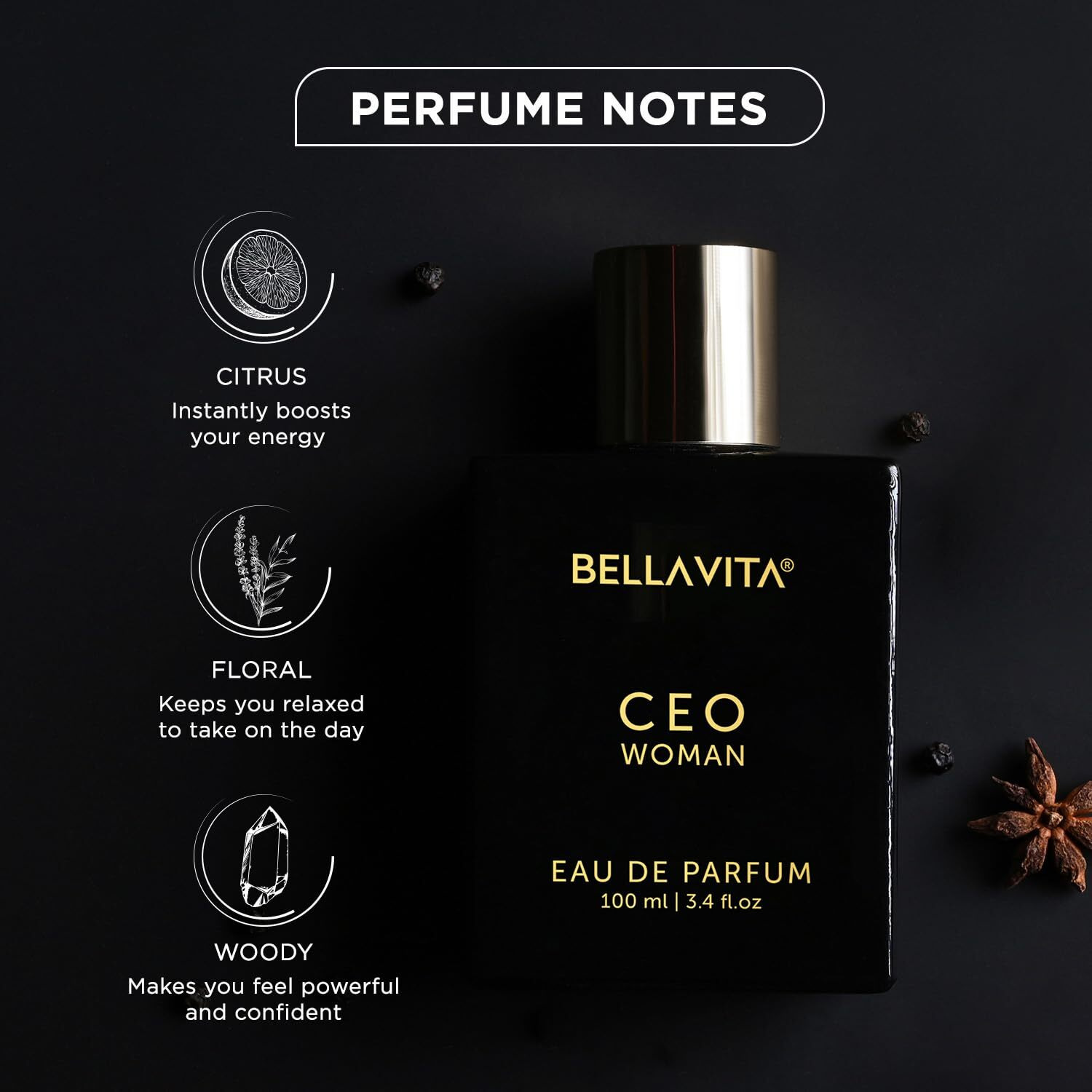 Bella Vita Luxury Ceo Woman Eau De Parfum Perfume With Bergamot, Tonka & Vanilla|Premium,Long Lasting Woody & Fruity Fragrance Scent For Women, 100 Ml