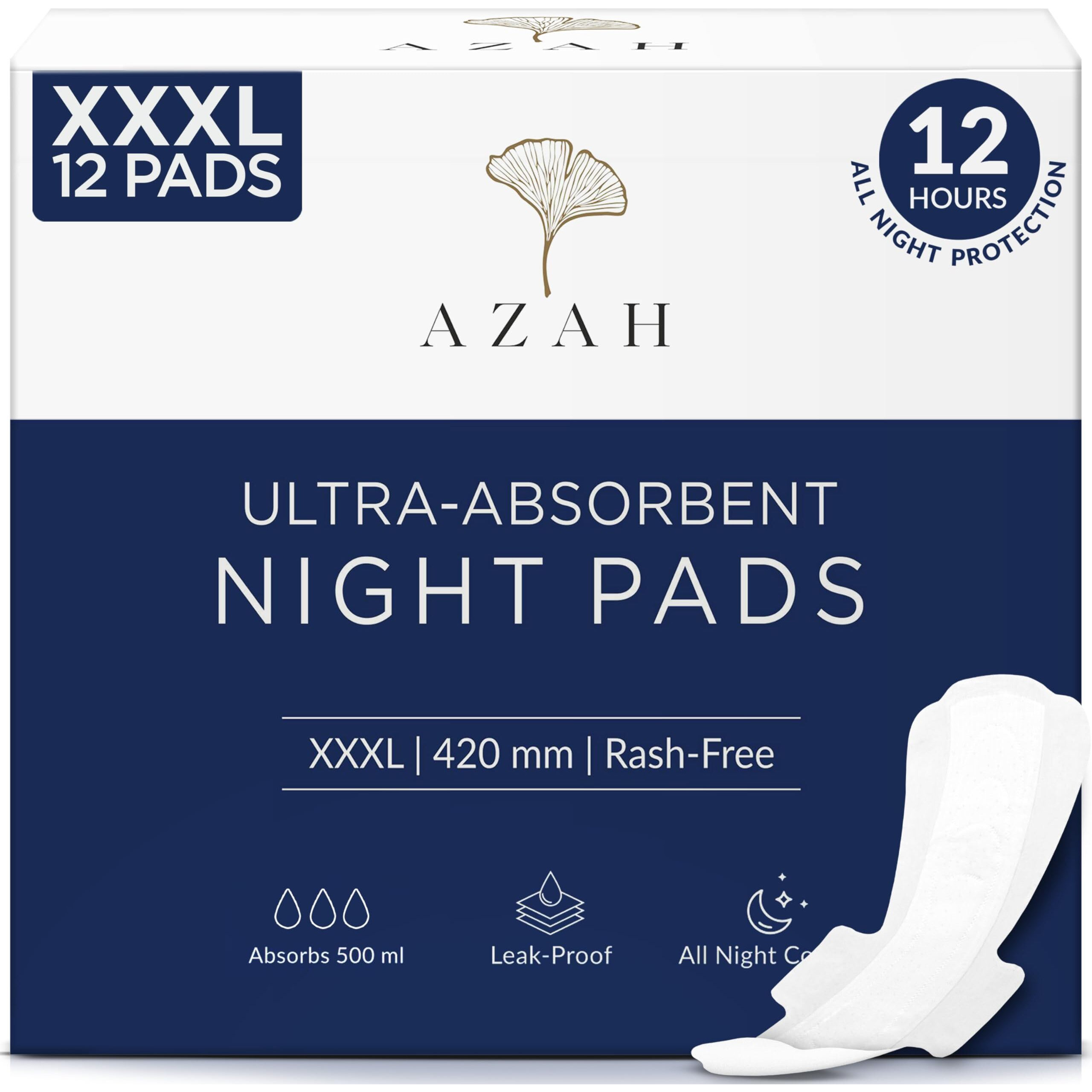 Azah Xxxl Sanitary Napkins For Women [Pack Of 12] | Extra Large Night Pads | Cottony Soft Sanitary Pads For Women | Xxxl Pads For Women | Leak Proof For Overnight Protection | Extra Long & Wide Back