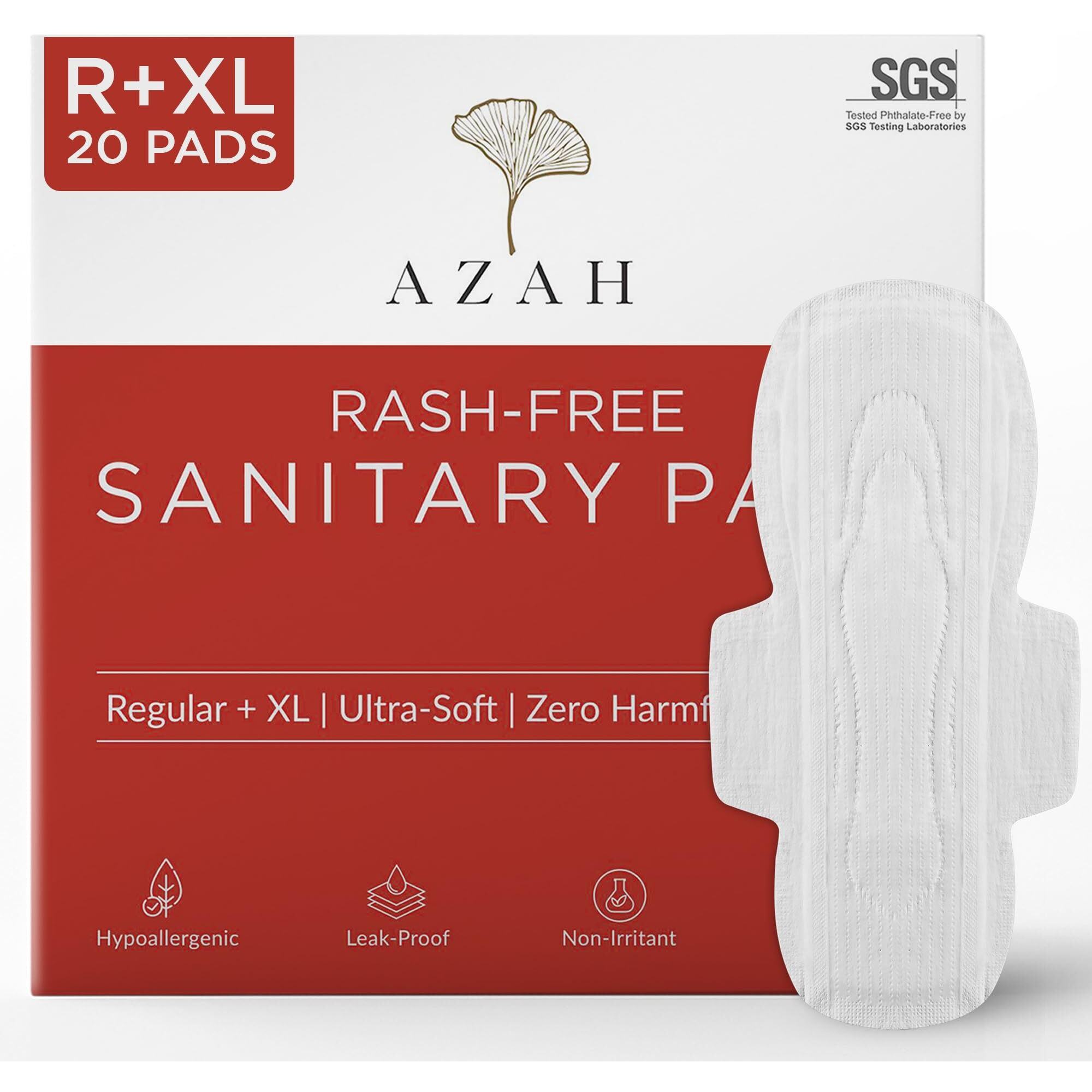 Azah Sanitary Pads For Women (10 Reg + 10 Xl) [Pack Of 20] 100% Rash-Free Sanitary Napkins | 3X More Absorption, Cottony Soft And Dry Top Cover For Heavy Flow | Toxin Free, Locks Odour, Leak-Proof