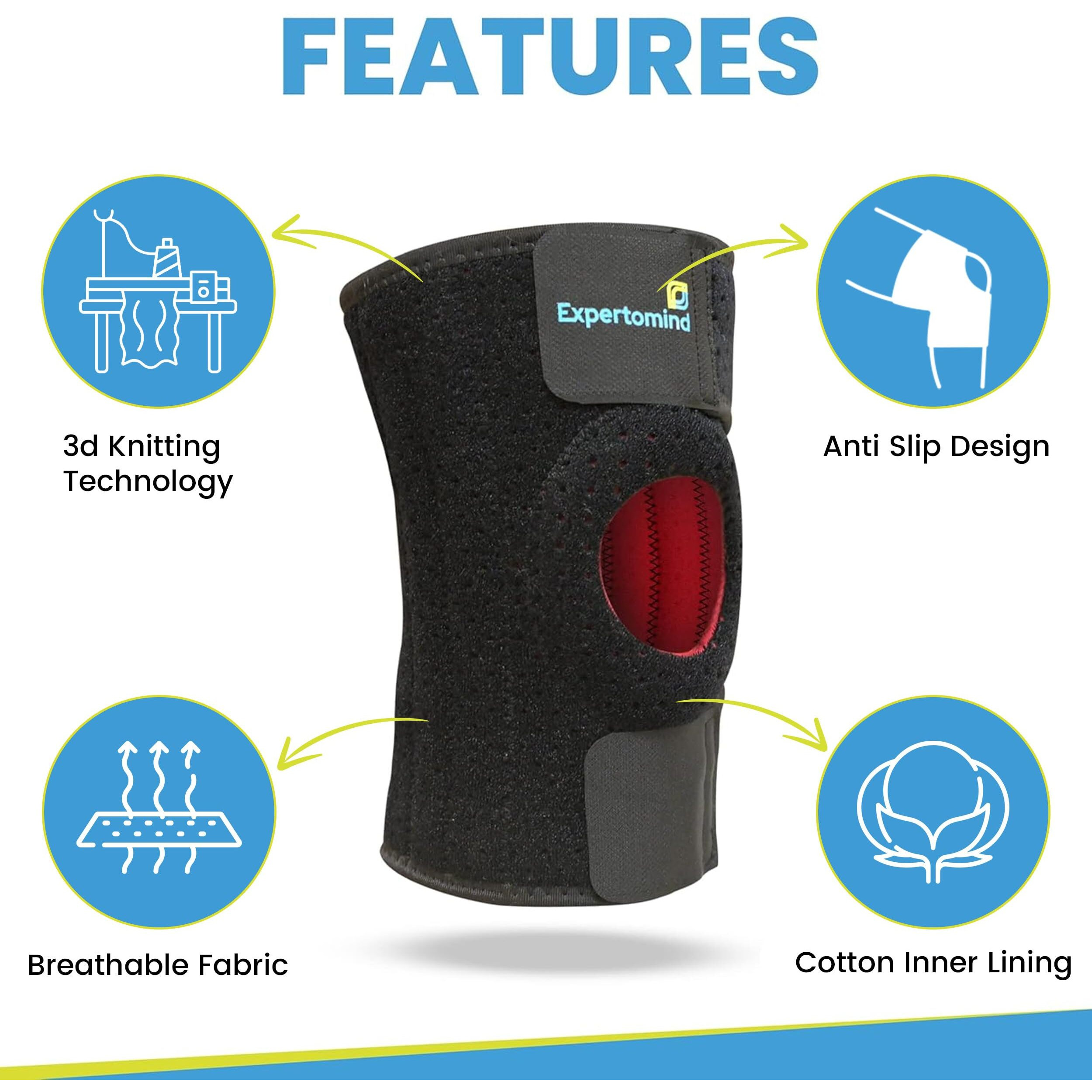 Expertomind Knee Support For Men | Knee Caps For Women Pain Relief | Knee Support For Women | Knee Cap For Men | Knee Pain Relief Products | Knee Support For Gym, Arthritis, Knee Pain | Free Size