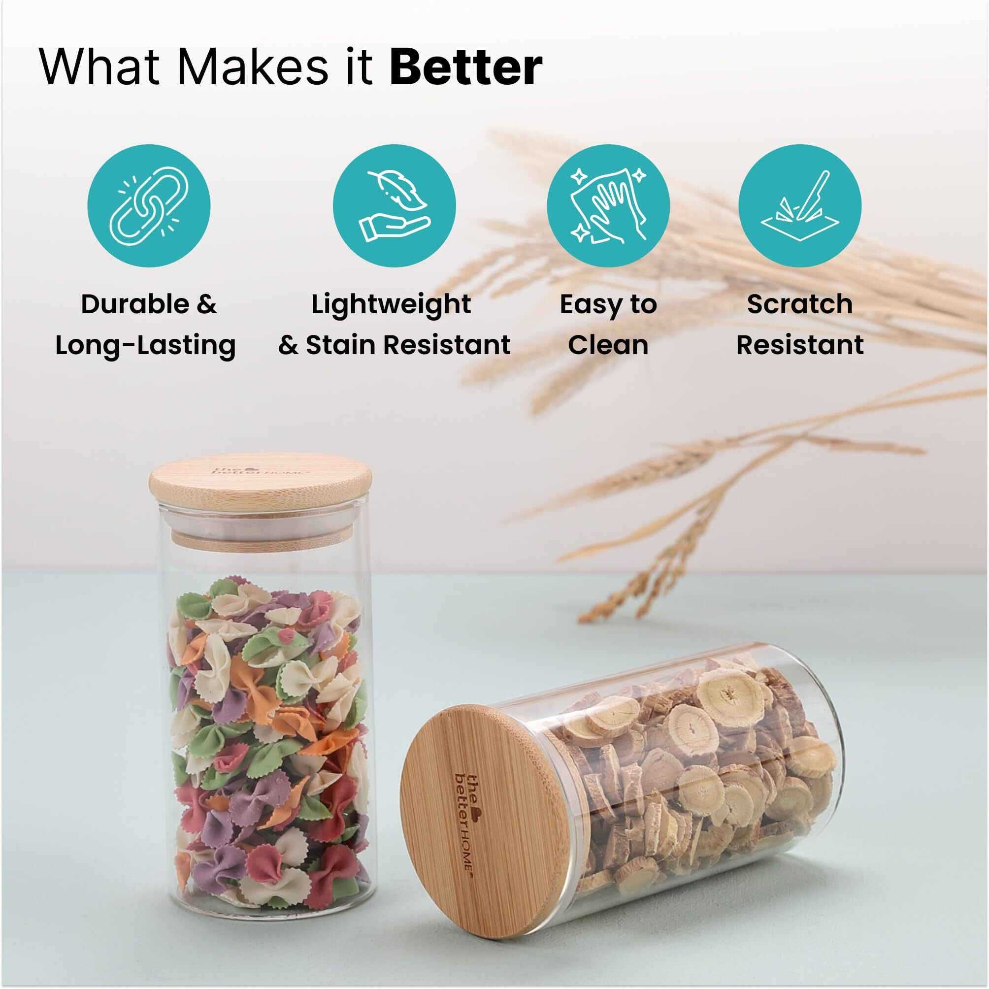 The Better Home Borosilicate Glass Jars With Bamboo Lid | Pack Of 6-300 Ml Each | Spice Jars For Kitchen | Airtight Kitchen Containers Set | Glass Jars For Spices, Dry Fruits, Nuts, Sugar, Salt