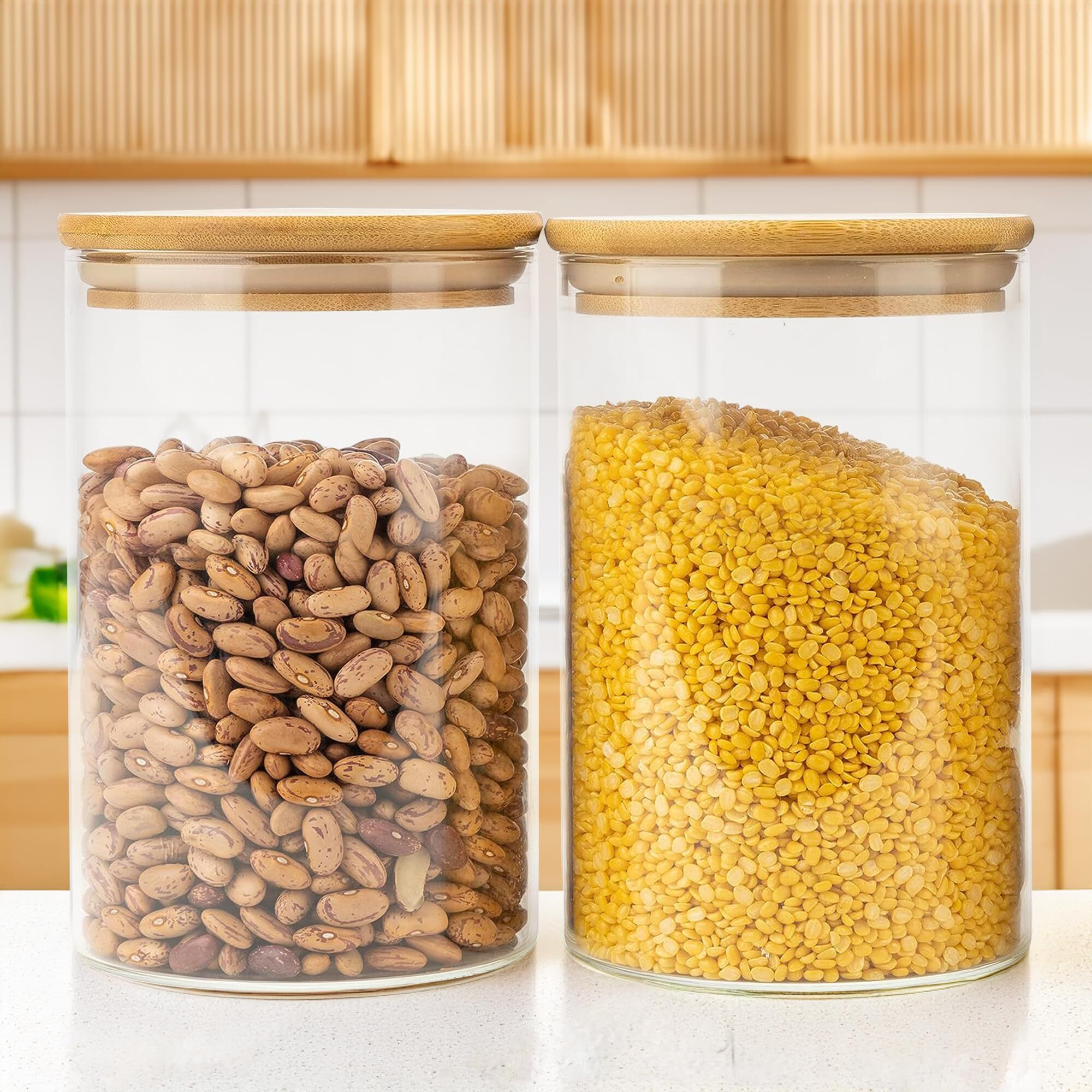 The Better Home Pack Of 2 Borosilicate Glass Jars With Bamboo Lid I Transparent Airtight Borosilicate Kitchen Containers Set | Glass Jars For Cookies Snacks Dry Fruits Nuts Pulses | 600 Ml Each