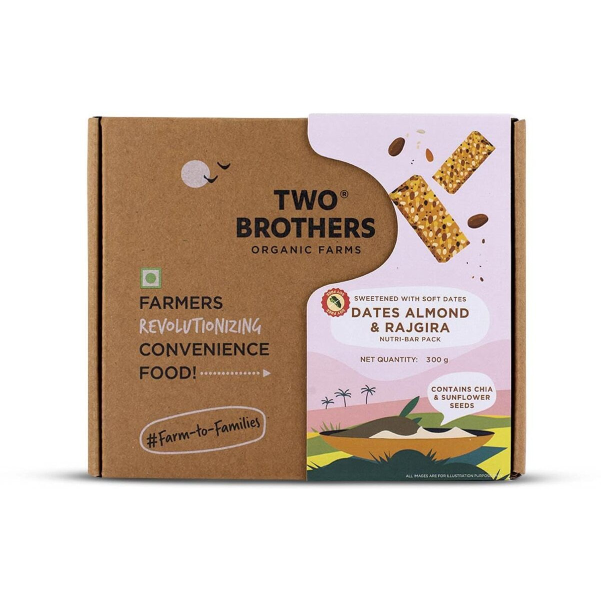 Two Brothers Organic Farms Nutribars (9 Energy Bars, 300G) | Proteinbars With Dates, Almonds, And Rajgira | Healthy Nutritionbars With No Added Sugar, Nutrient Powerhousebars