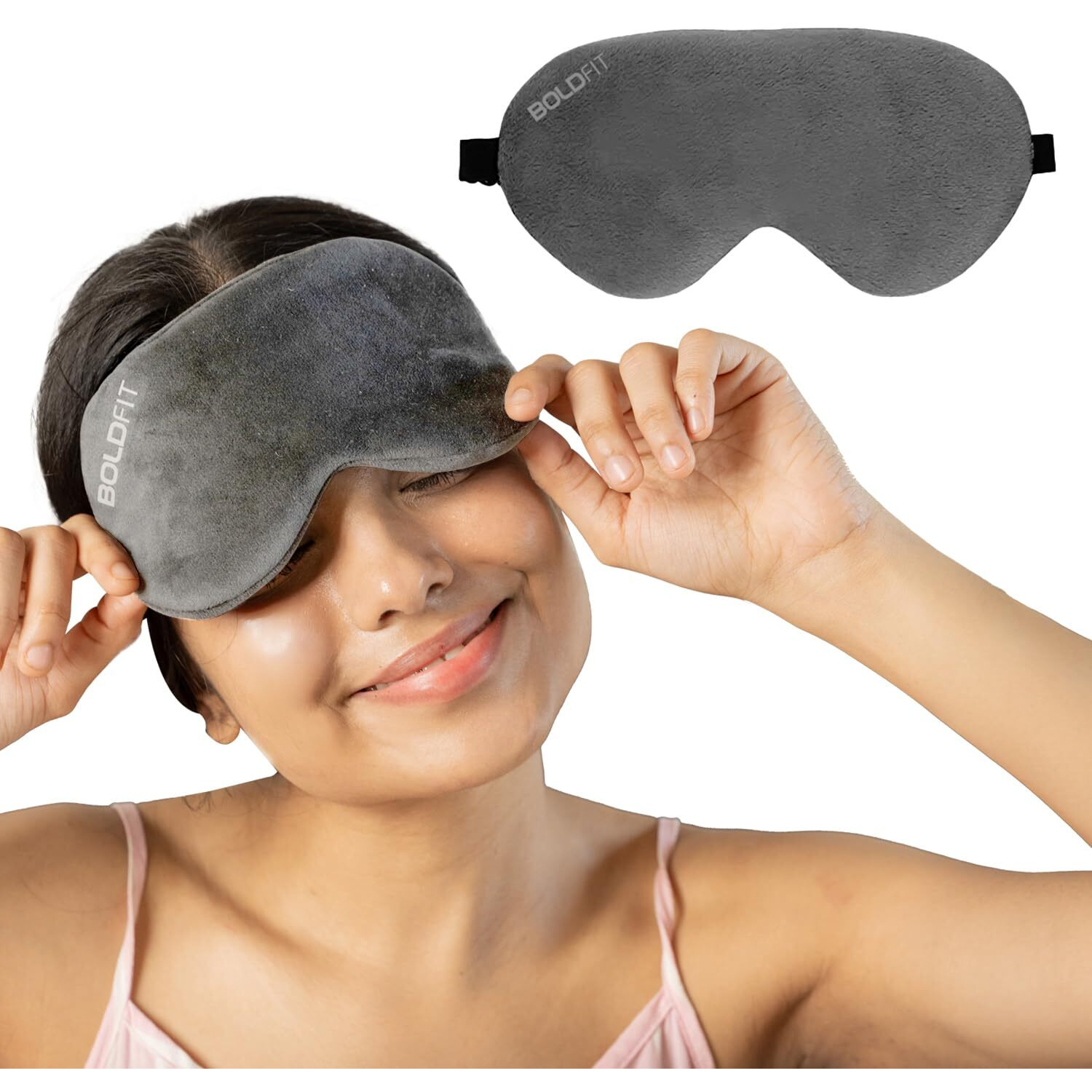 Boldfit Silk Eye Mask For Sleeping With Adjustable Strap Super Soft Sleeping Mask Blind Fold For Comfortable Sleep Travelling Sleep Mask Pad For Girls Sleeping Eye Mask Blind Folds For Sleeping -Grey