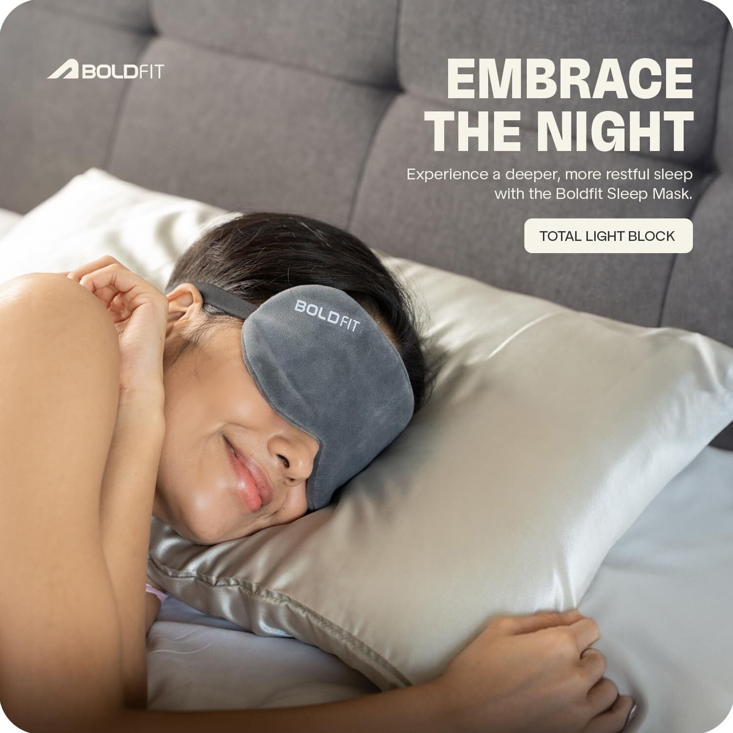 Boldfit Silk Eye Mask For Sleeping With Adjustable Strap Super Soft Sleeping Mask Blind Fold For Comfortable Sleep Travelling Sleep Mask Pad For Girls Sleeping Eye Mask Blind Folds For Sleeping -Grey