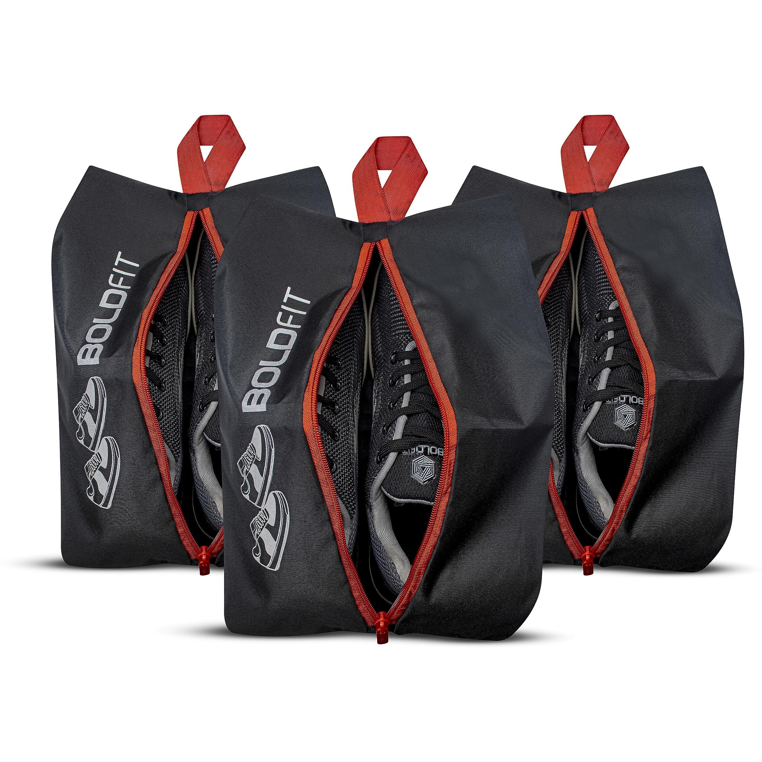 Boldfit Shoe Bag With Zipper Organizer In Travelling Portable Shoe Cover For Dustproof Packing, Travel In Keeping Bag Organized, Vertical Shoe Bag -Pack Of 3 Black
