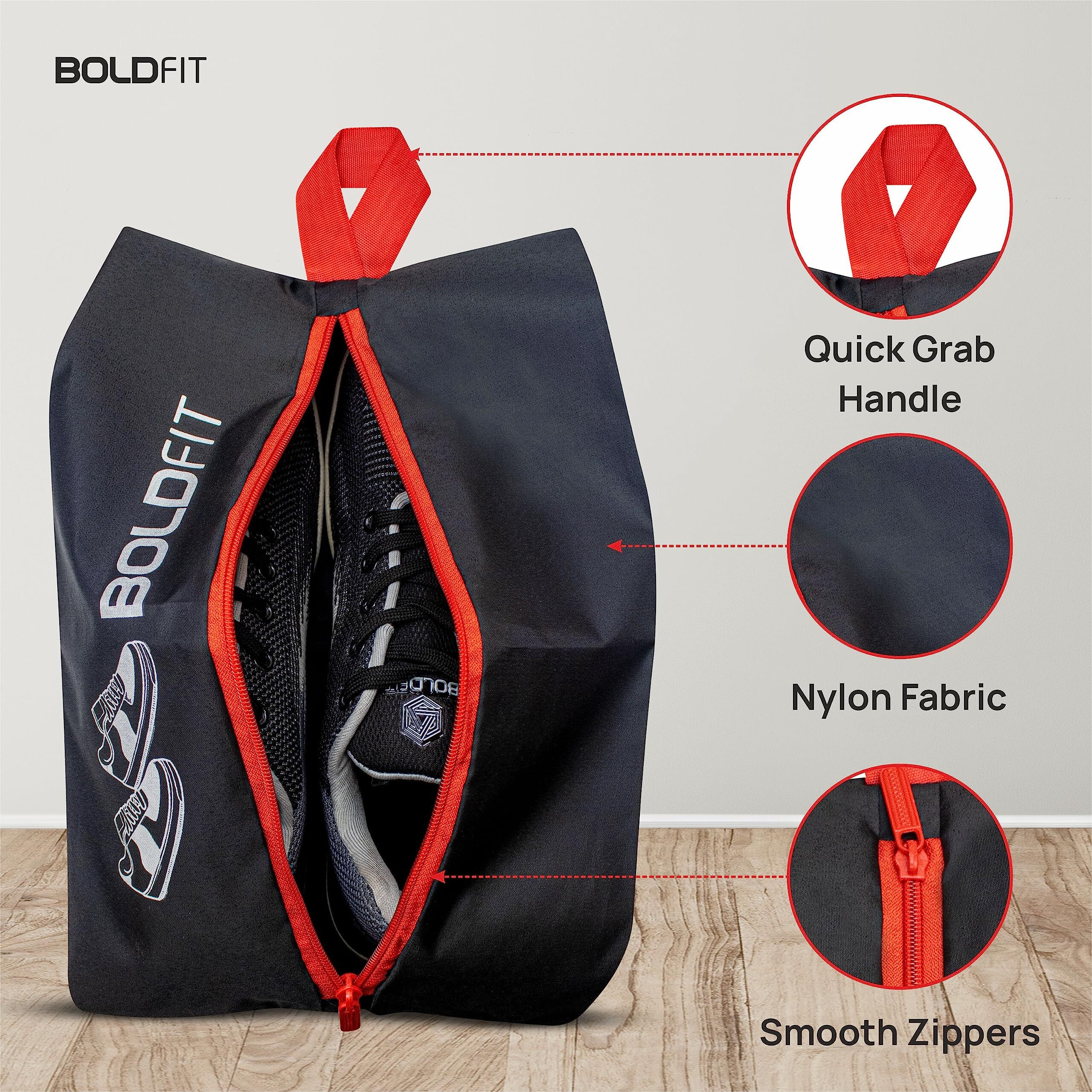 Boldfit Shoe Bag With Zipper Organizer In Travelling Portable Shoe Cover For Dustproof Packing, Travel In Keeping Bag Organized, Vertical Shoe Bag -Pack Of 6 Black