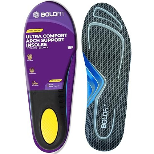 Boldfit Arch Support For Flat Feet Silicone Insole For Shoes Flat Foot Correction Insoles Orthopedic Gel Flat Feet Arch Support Insole, Plantar Fasciitis Arch Support Trim To Fit Uk 6-8
