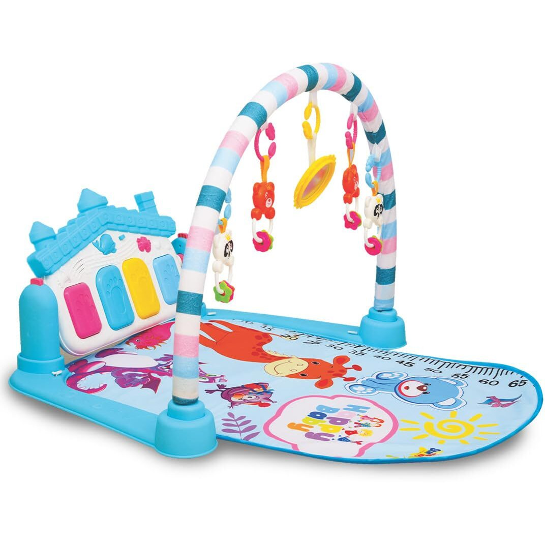 Bumtum Baby Piano Gym Blue Hut | Play Mat For Gym & Fitness Rack With Hanging Rattles Keyboard Set With Music Mode.