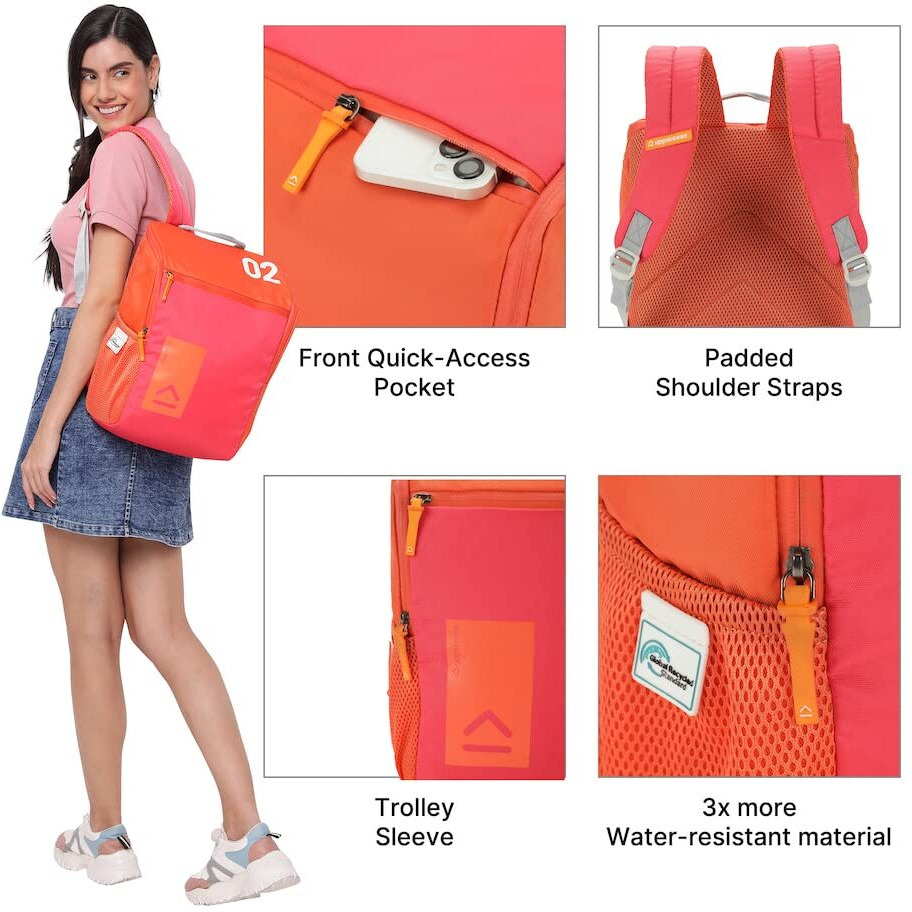 Uppercase 17L Daypack | School Backpack | 3X More Water Resistant Sustainable School Bag | Rain-Proof Zippers | Office Bag/College Bag For Men | Women | Boys & Girls | 750 Days Warranty (Orange)