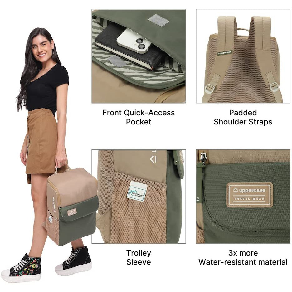 Uppercase 17L Daypack | School Backpack | 3X More Water Resistant School Bag | Office Bag/College Bag For Men | Women | Boys & Girls | 750 Days Warranty (Beige)
