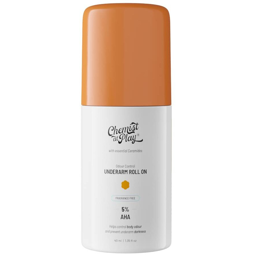 Chemist At Play Underarm Roll-On With 5% Lactic Acid & 1% Mandelic Acid | Prevents Odour, Brightens Skin & Exfoliates Underarm | Fragrance-Free For Sensitive Skin | Alcohol Free | 40Ml (Pack Of 3)