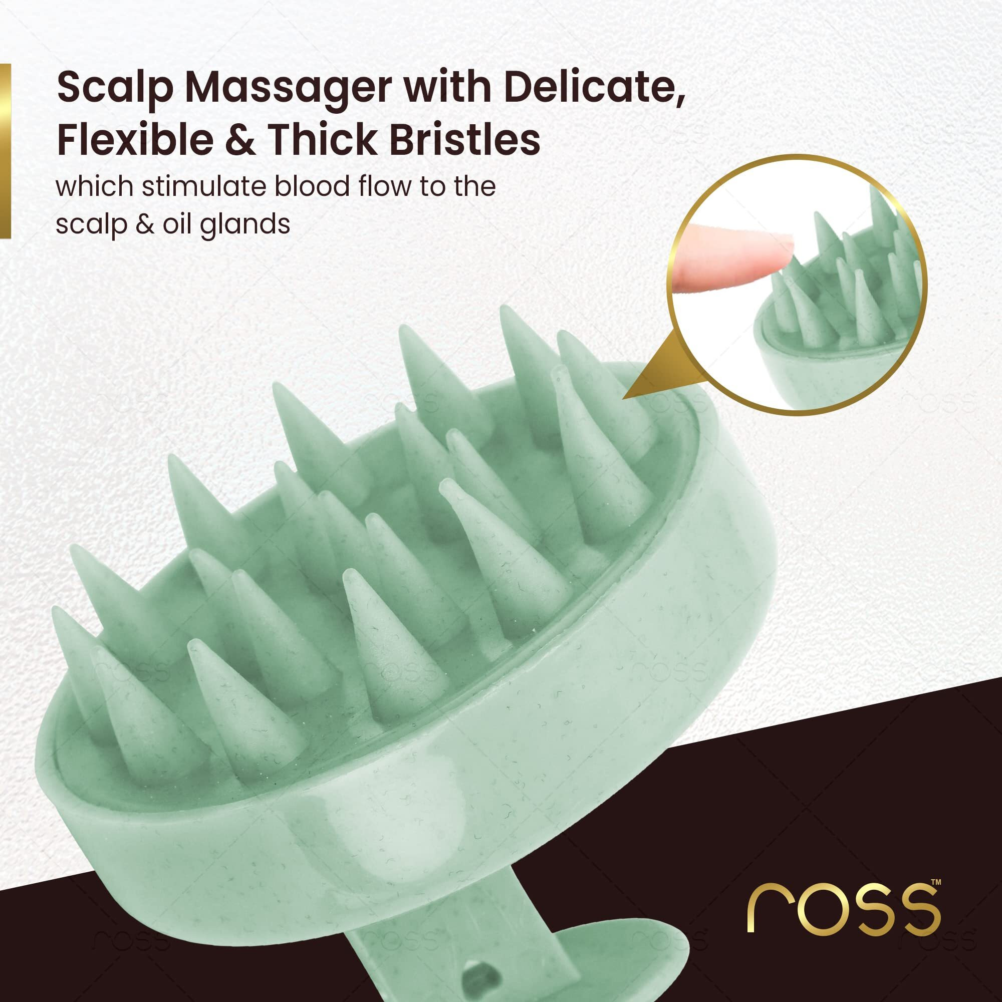 Ross Round Manual Hair Scalp Head Massager Shampoo Hair Brush, Super Soft Bristles, Exfoliating, Anti-Dandruff (Light Green)