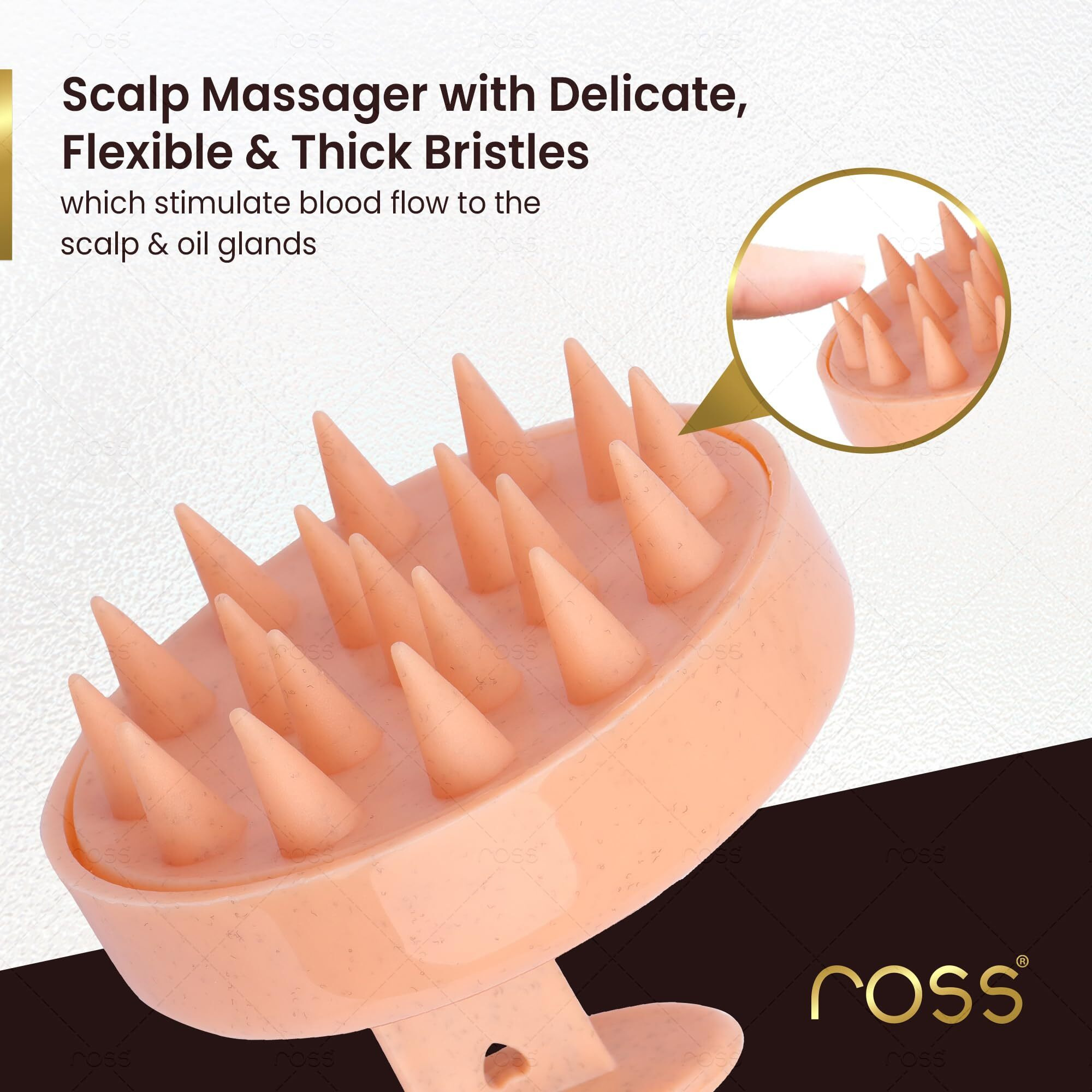 Ross Round Hair Scalp Manual Massager Shampoo Hair Brush, Super Soft Bristles For Exfoliating, Anti-Dandruff (Textured Peach)