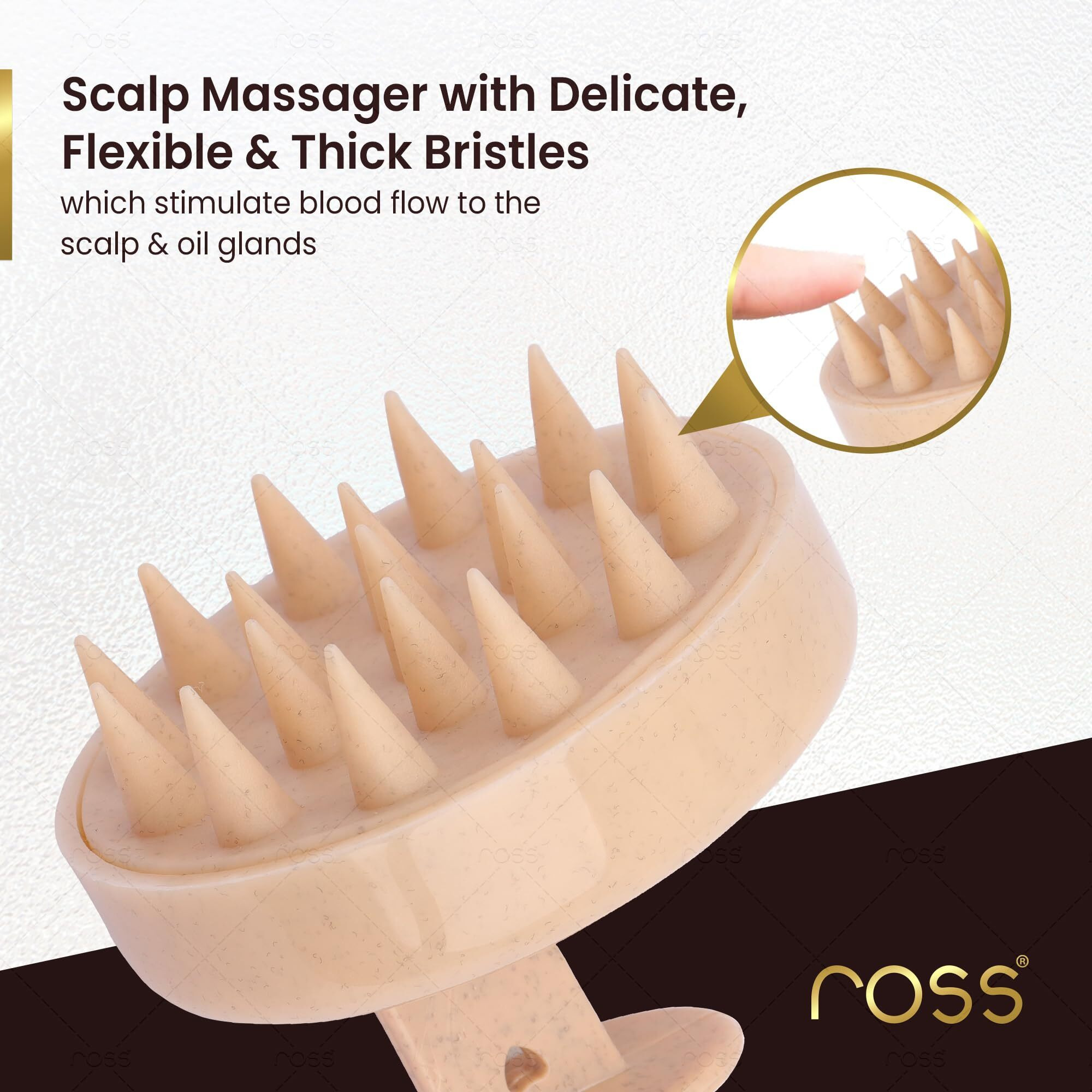 Ross Round Hair Scalp Manual Massager Shampoo Hair Brush, Super Soft Bristles For Exfoliating, Anti-Dandruff (Textured Beige)