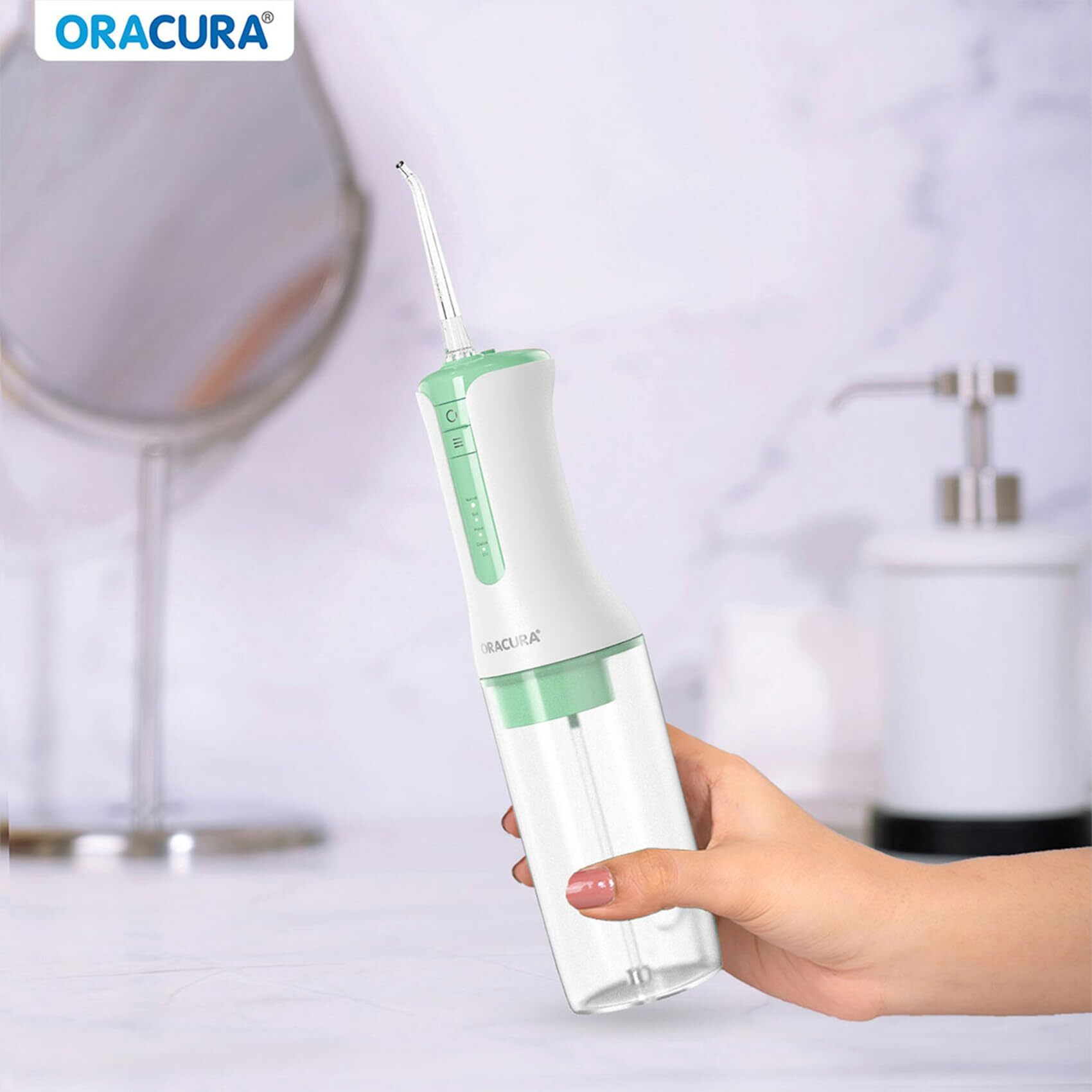 Oracura Oc300 Lite Smart Pro Water Flosser Green | 365 Days Warranty | 4 Modes | Micro-Bubble Technology | 2 Nozzle Tips | 4 Vibrant Colours | 300Ml Water Tank
