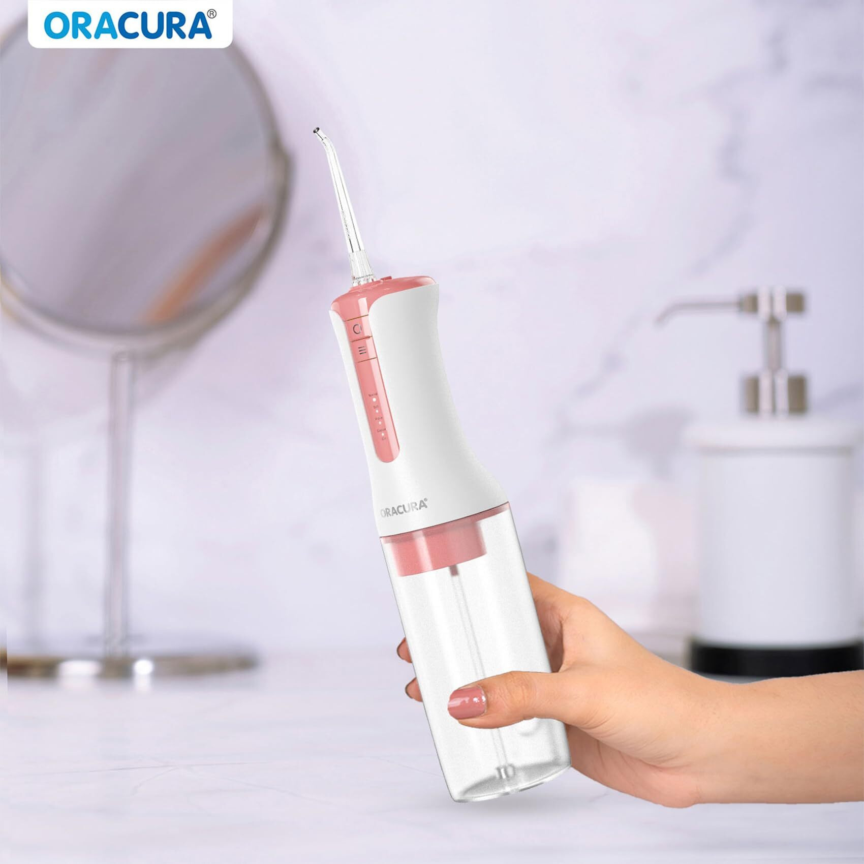 Oracura Oc300 Lite Smart Pro Water Flosser Peach | 365 Days Warranty | 4 Modes | Micro-Bubble Technology | 2 Nozzle Tips | 4 Vibrant Colours | 300Ml Water Tank