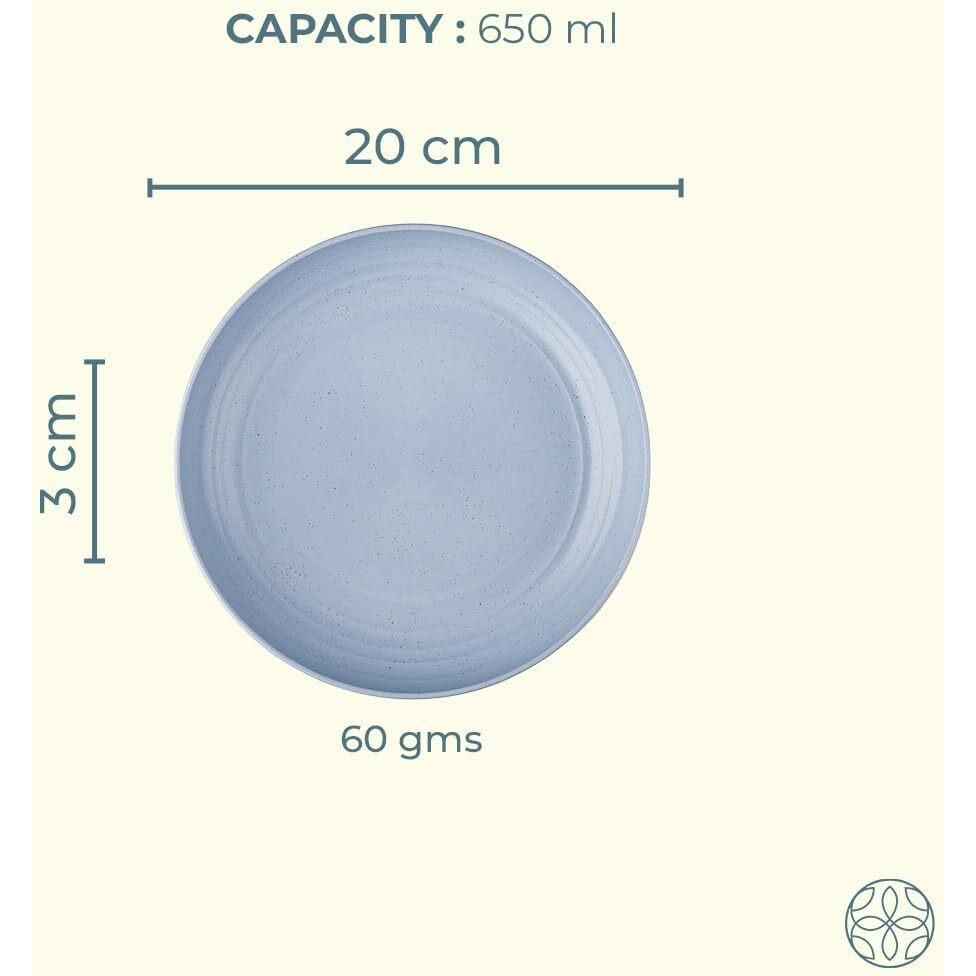 Irida Naturals Wheat Straw Snack Plates Set | 8" Eco-Friendly, Lightweight & Unbreakable Plates | Microwave Safe Plates For Dinner | Hot & Cold Serving Dinner Plates, (Sky Blue) Pack Of 4