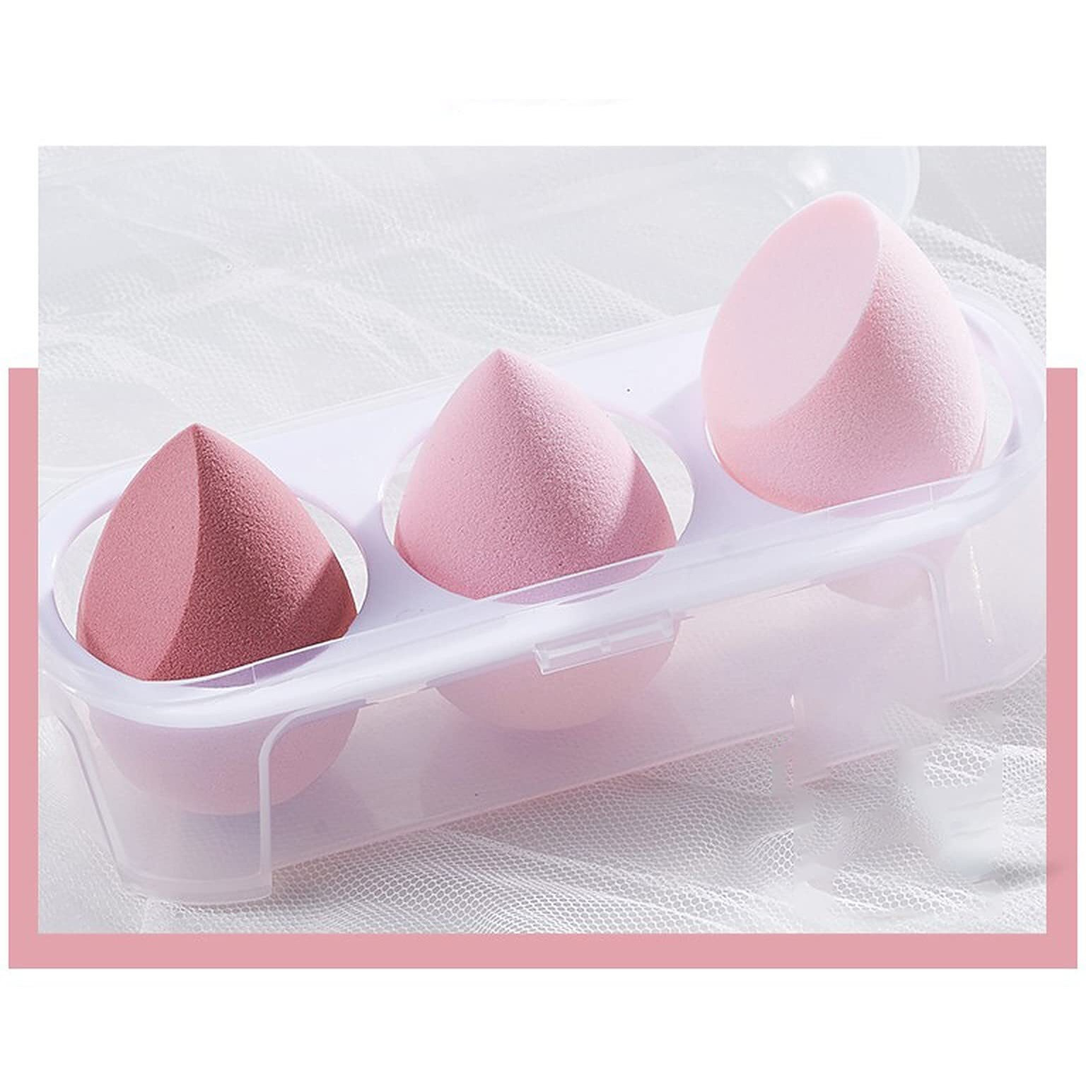 Wolpin Beauty Blender 3 Pcs With Storage Box Makeup Sponges, Beauty Tools Women Professional Sponges Accessories Cosmetic Puff With Box Foundation Powder Sponge Dry & Wet Use (Sakura Pink)
