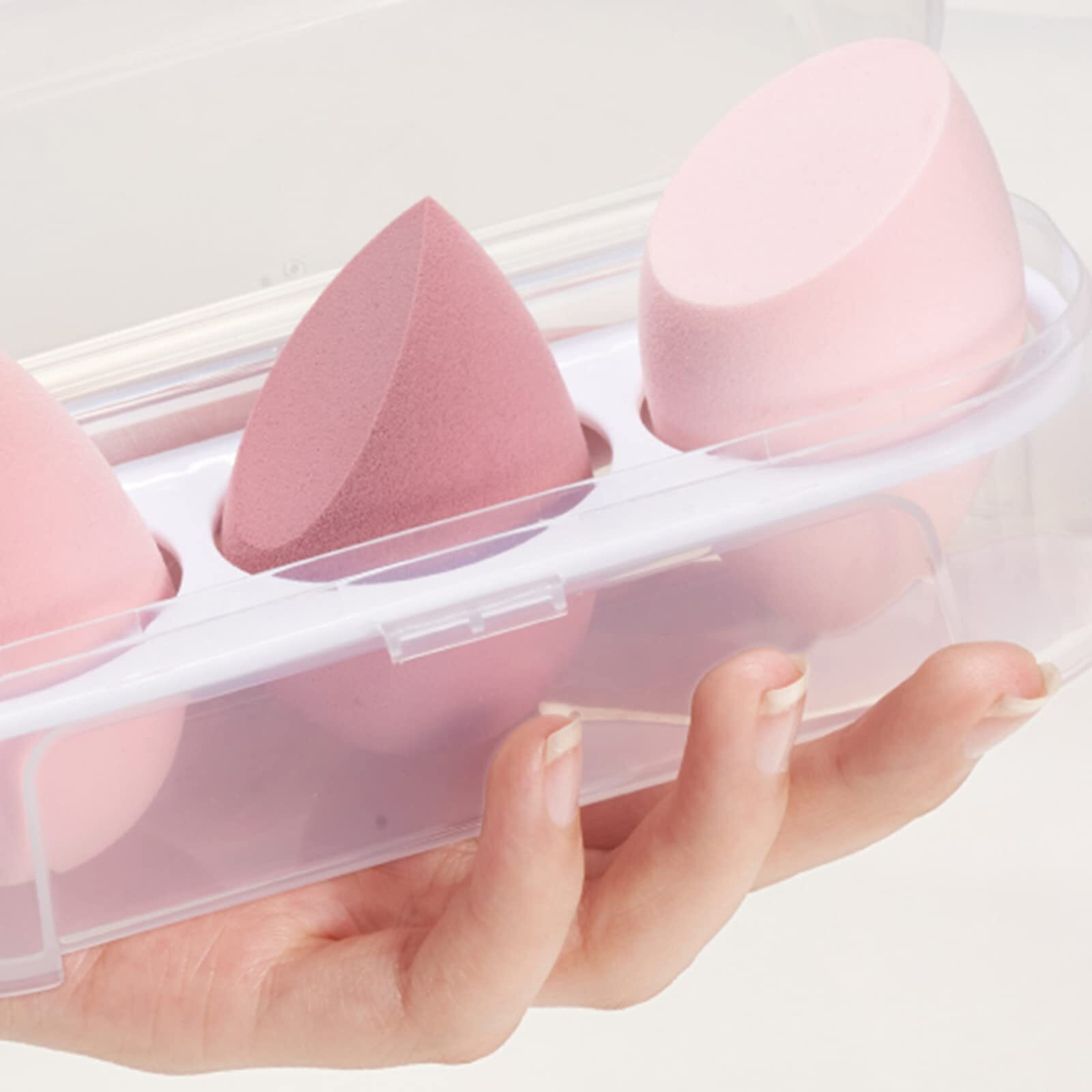 Wolpin Beauty Blender 3 Pcs With Storage Box Makeup Sponges, Beauty Tools Women Professional Sponges Accessories Cosmetic Puff With Box Foundation Powder Sponge Dry & Wet Use (Sakura Pink)