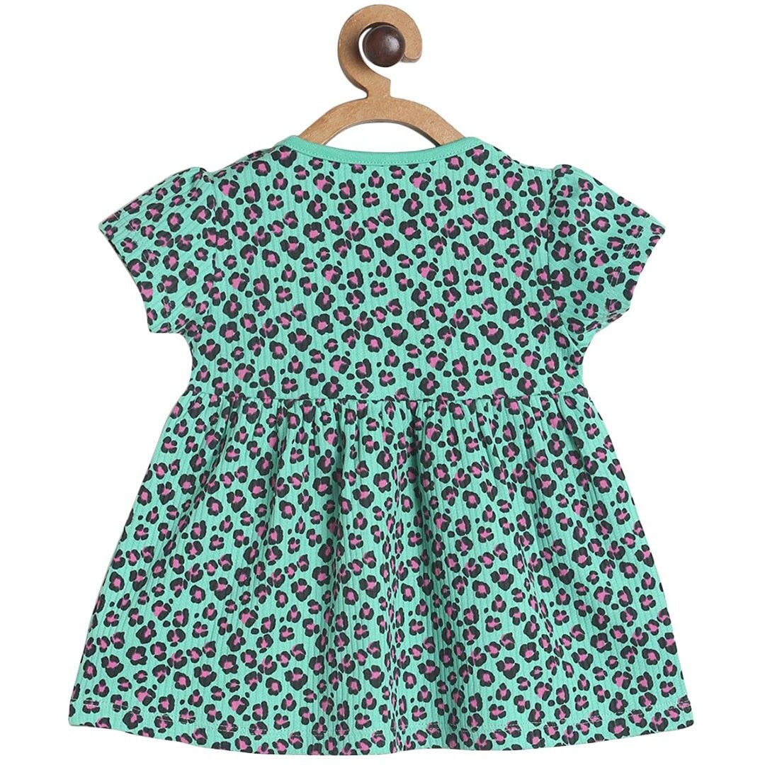 Miniklub Baby Round Neck Short Sleeve Knitted Cotton Green Color Dress (12-18M)
