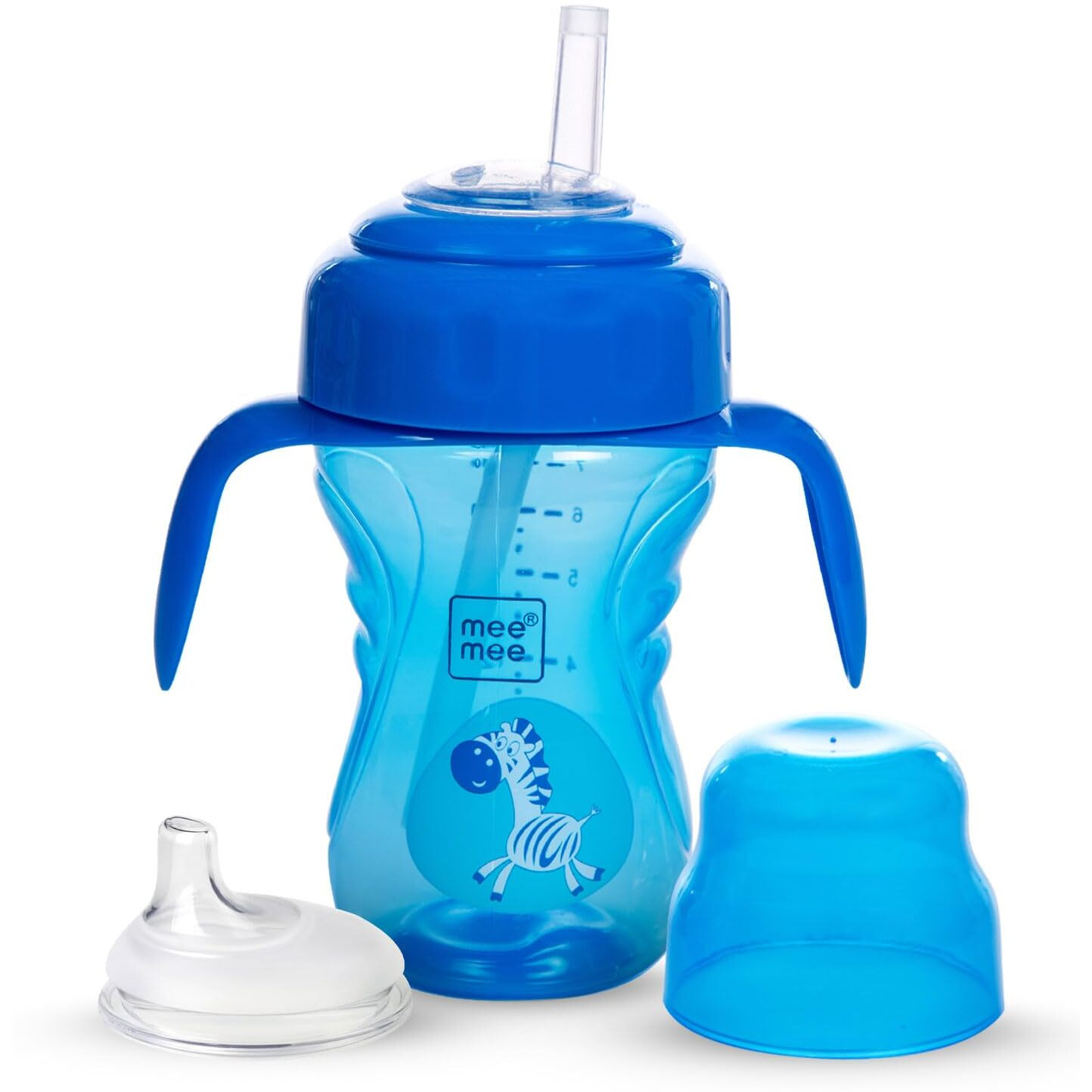 Mee Mee 2 In 1 Spout And Straw Sipper Cup For Meal | Bpa-Free, Anti Spill And Unbreakable | Easy To Hold Detachable Handle | Anti Leak Lock Bottle With Cap For Kids | 210Ml (Blue)