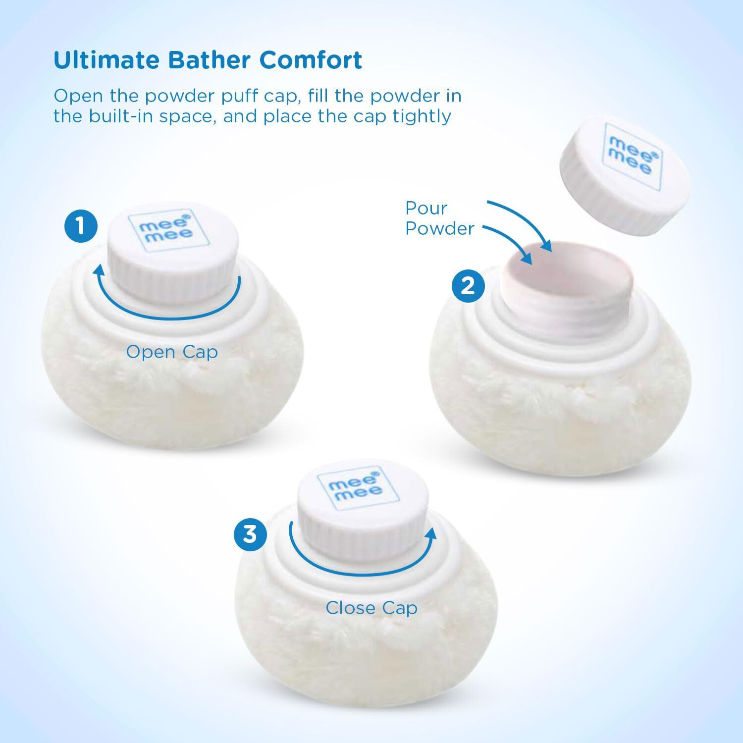 Mee Mee Soft-Feel Blue Powder Puff With With Box Holder Container For New Born And Kids | Gentle Touch For Your Little One's Skin | Bpa-Free (Regular, Light Blue)
