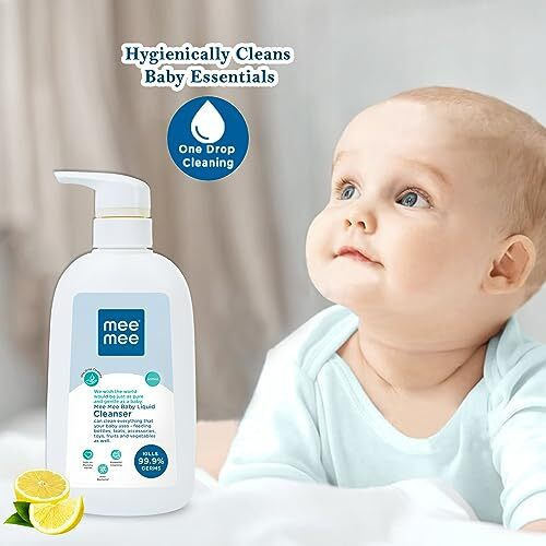Mee Mee Baby Liquid Cleanser 500Ml, Anti-Bacterial Kills 99.9% Germs | Cleanser For Bottles, Nipples, Accessories, Toys, Fruits & Vegetables | No Alcohol, One Drop Cleaning, Dermatologically Tested