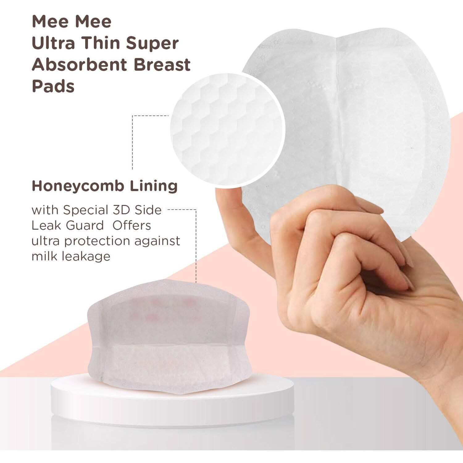 Mee Mee Disposable Nursing Breast Pads 24 Pcs | Ultra Thin Honeycomb Nursing Breast Pads With Leak Guard | Super Absorbent, Soft Cotton Maternity Pads | Compact & Discreet