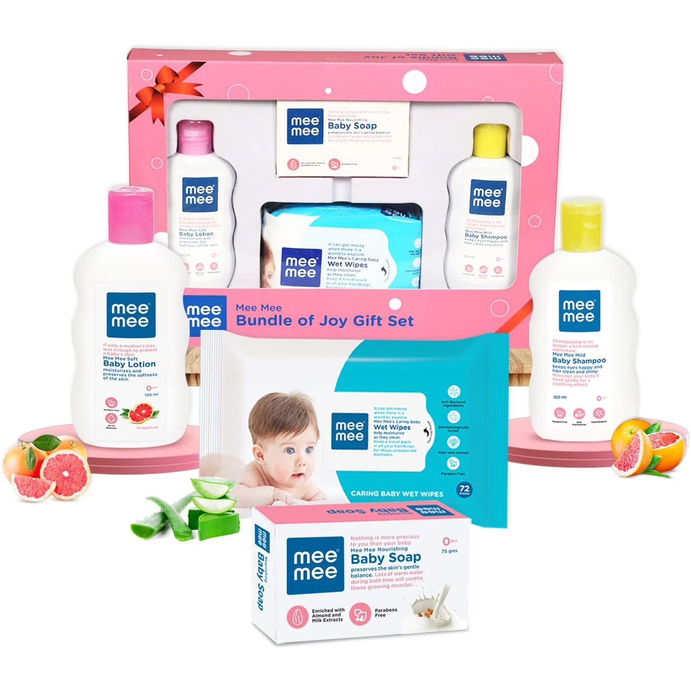Mee Mee Baby Bundle Of Joy Gift Set For Newborn | Baby Lotion,Shampoo,Baby Soap And Wet Wipes For Smooth Skin And Gentle Care | Gift Pack Of 4