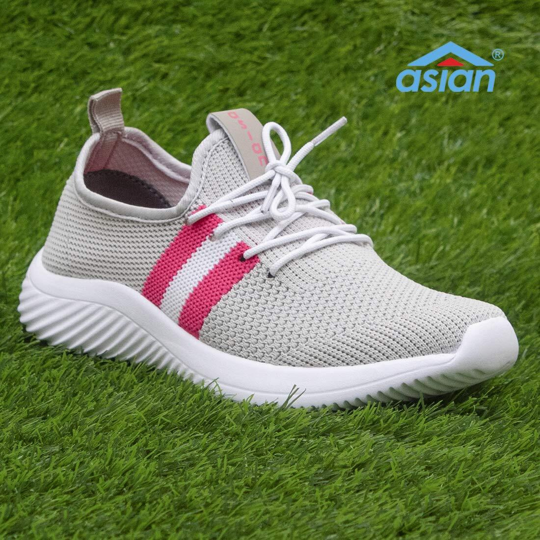 Asian Women's Angel-04 Sports Running,Walking Gym Lightweight With Knitted Fabric Extra Cushion Casual Sneaker Shoes For Ladies And Girls Grey