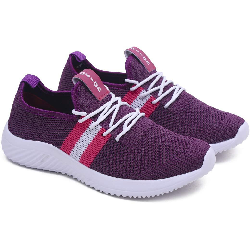 Asian Women's Angel-04 Sports Running,Walking Gym Lightweight With Knitted Fabric Extra Cushion Casual Sneaker Shoes For Ladies And Girls Purple