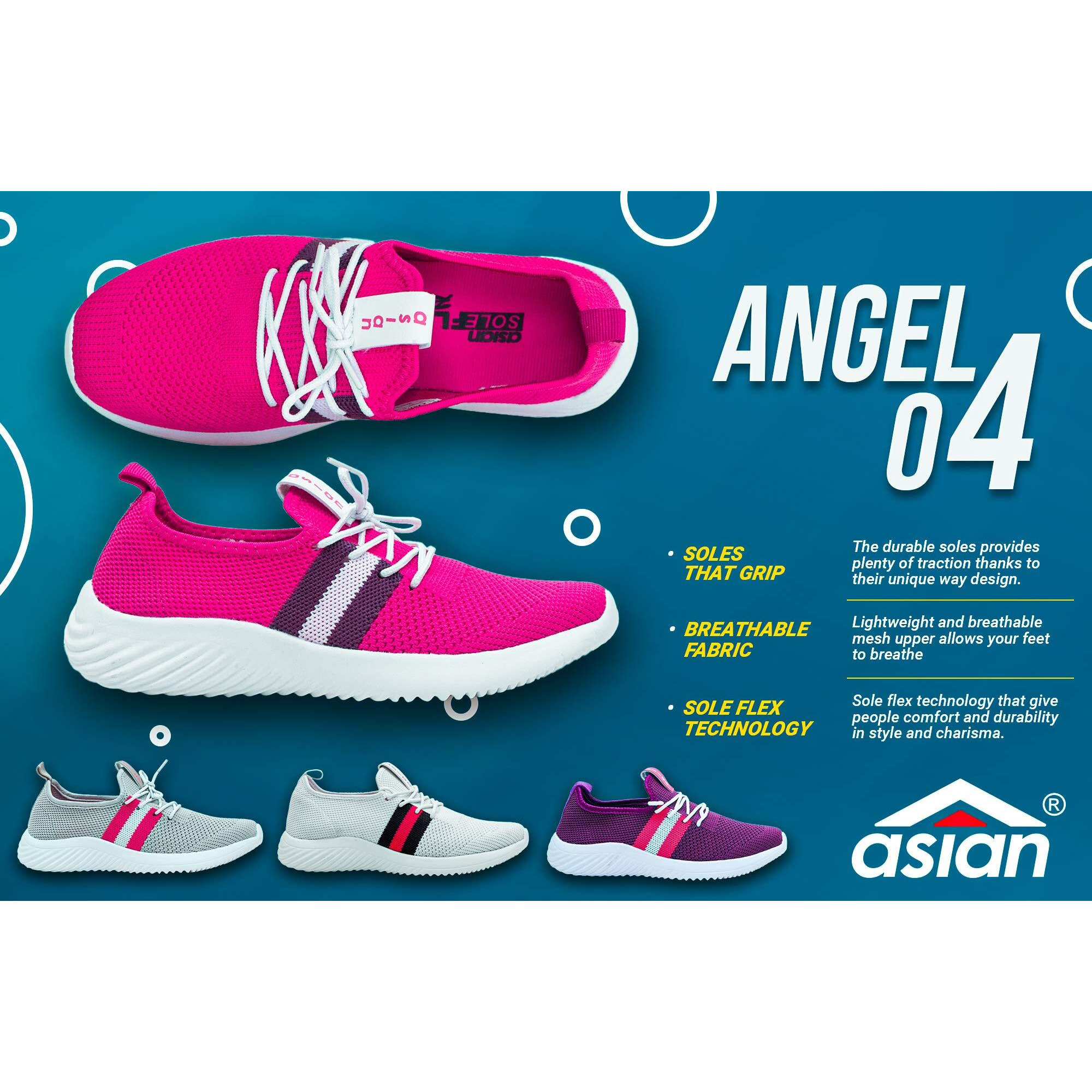 Asian Women's Angel-04 Sports Running,Walking Gym Lightweight With Knitted Fabric Extra Cushion Casual Sneaker Shoes For Ladies And Girls Pink