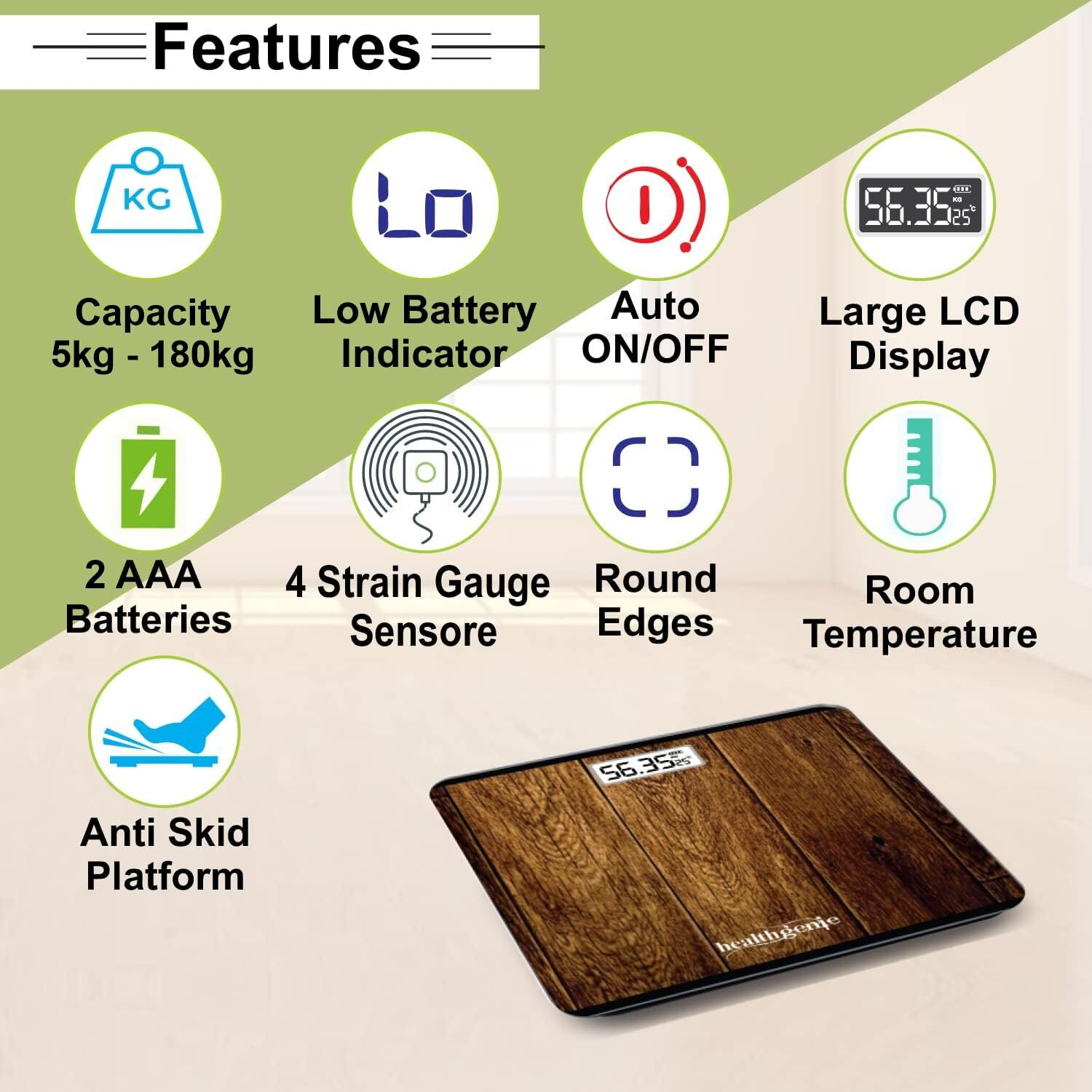 Healthgenie Weight Machine For Body Weight With 3 Yrs Warranty & Thick Tempered Glass Lcd Display Digital Weighing Machine (Rich Wood) Hd-221